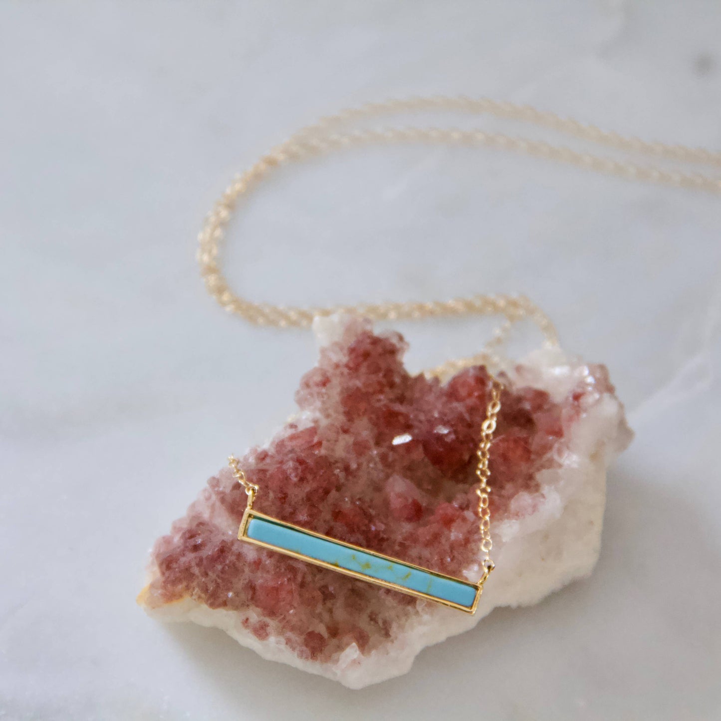 Turquoise, White Turquoise Bar Necklace: Turquoise Gold Filled / 16 inches