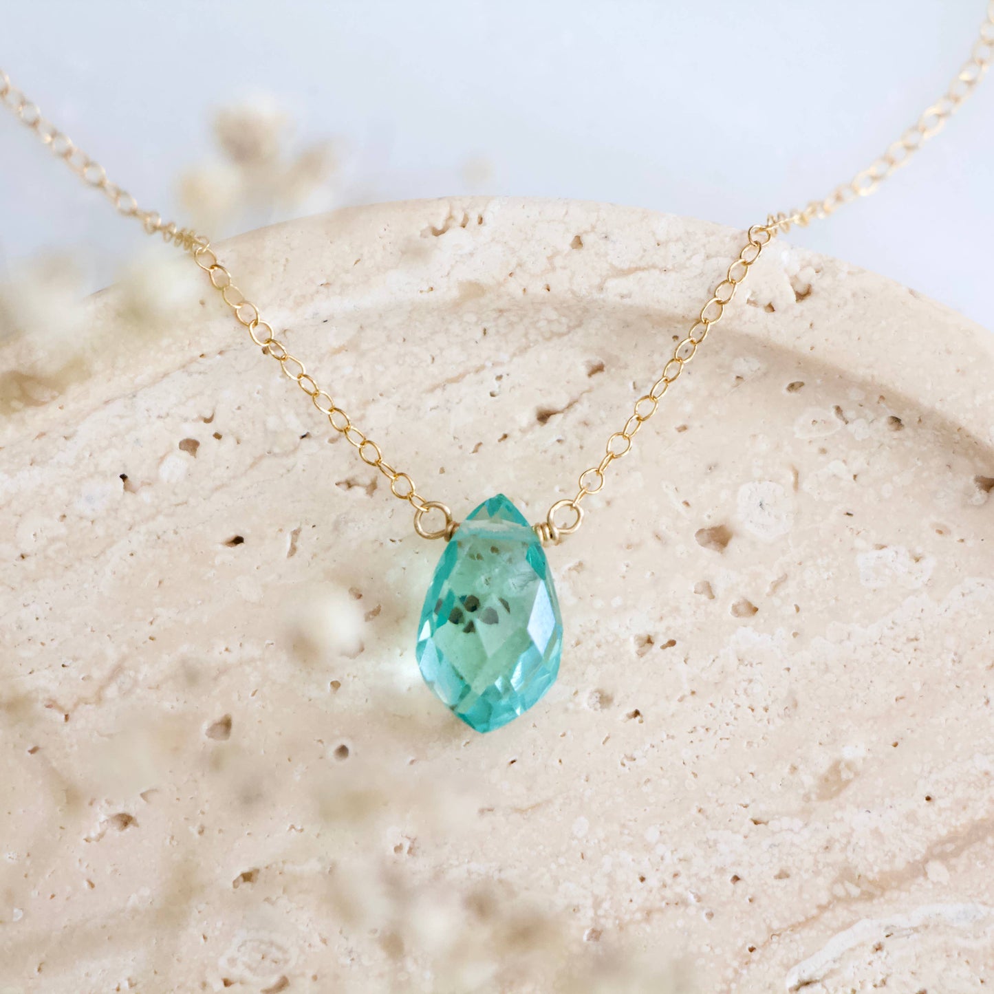 Aquamarine Quartz Necklace - Gold Filled