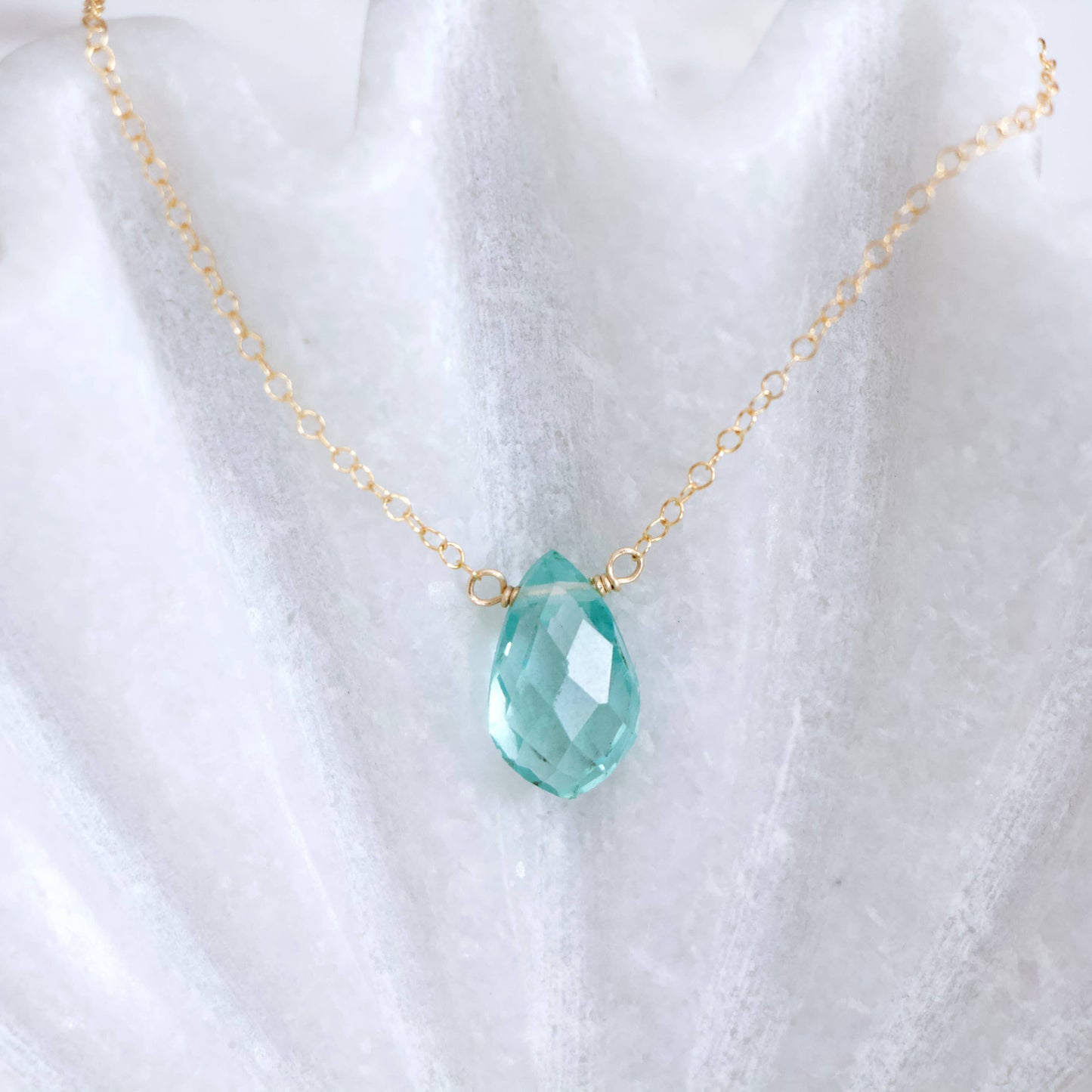 Aquamarine Quartz Necklace - Gold Filled
