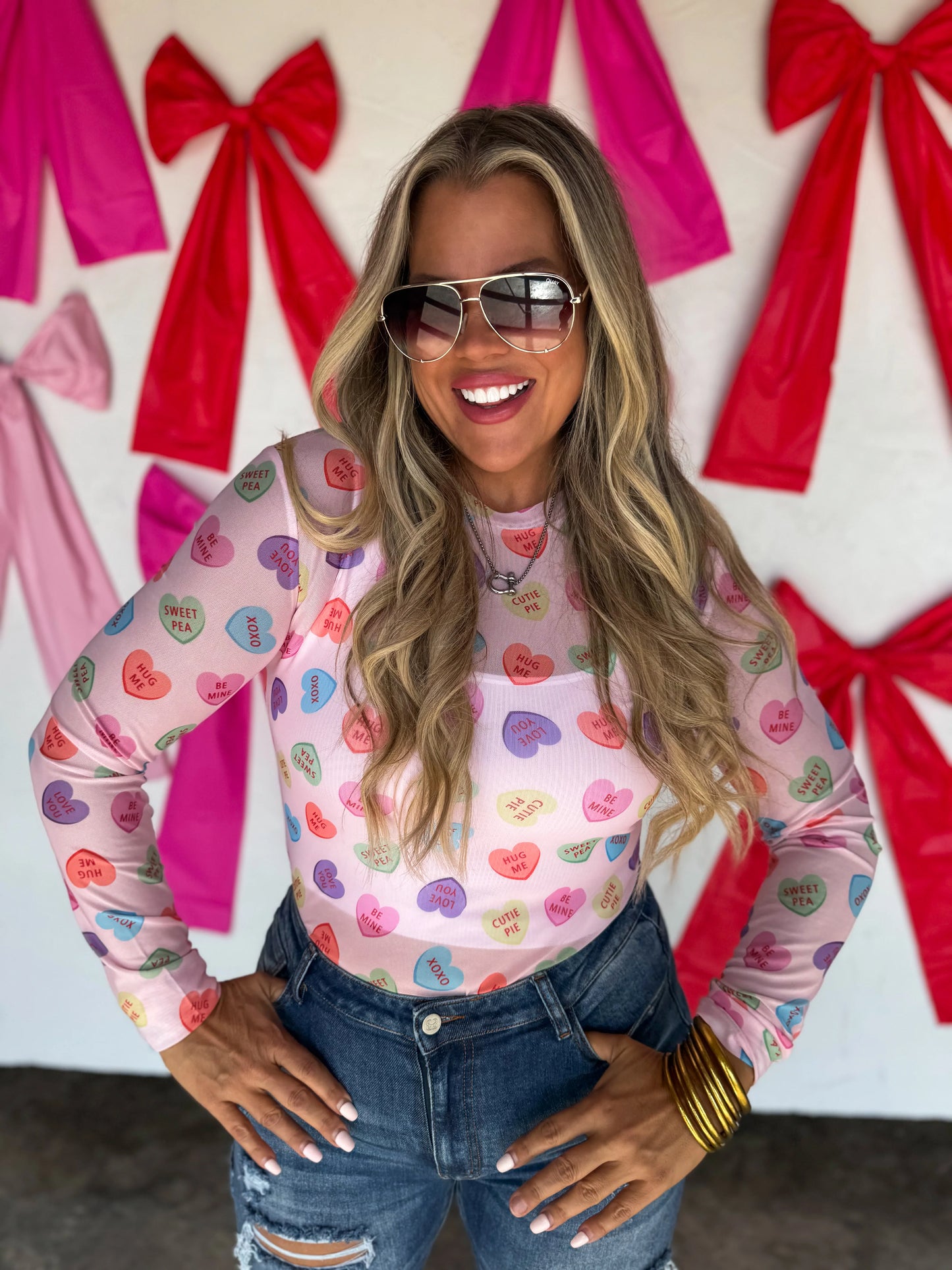 Valentines Convo Hearts Mesh Top