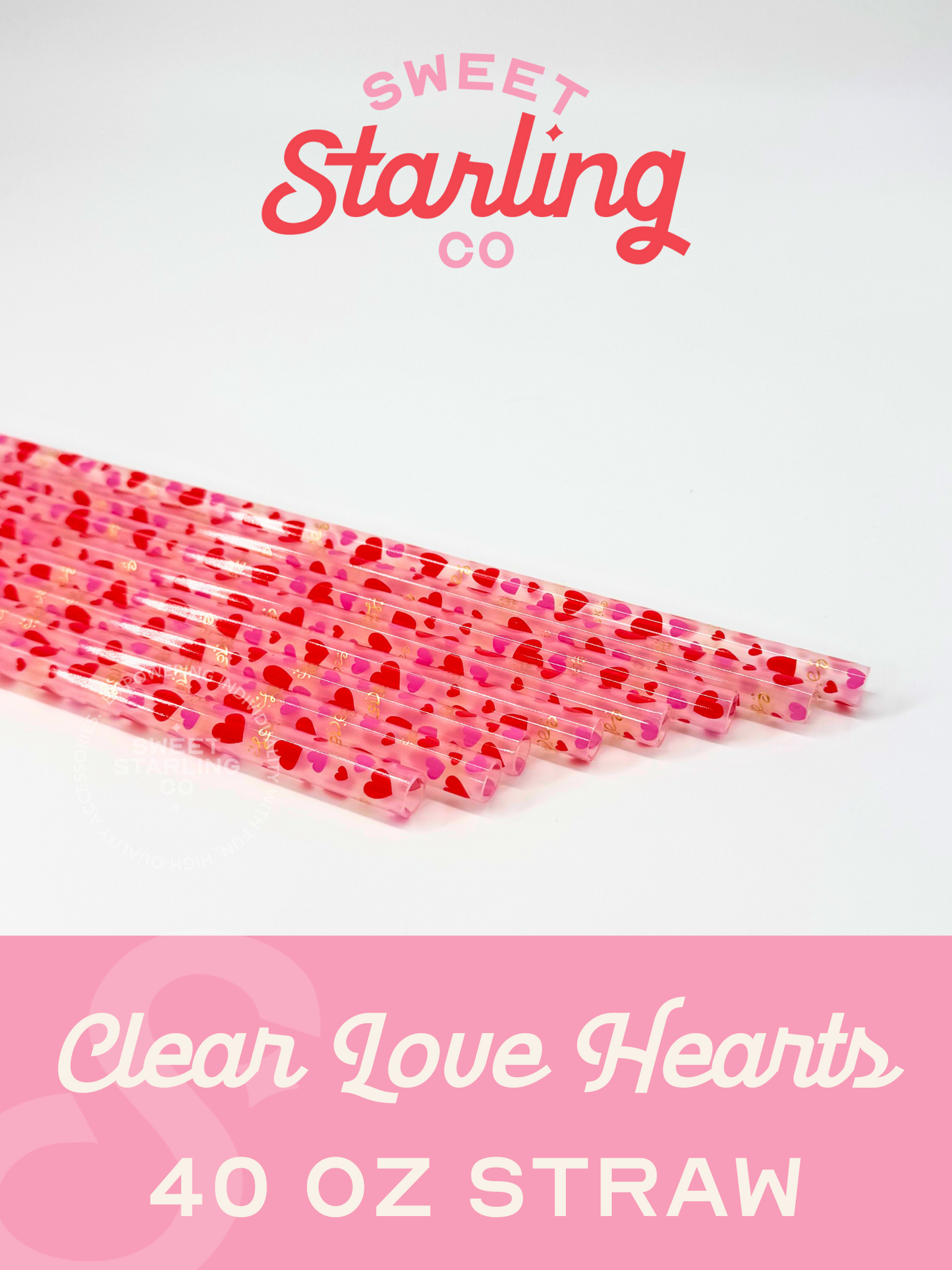 Clear Love Hearts 40 oz Reusable Straws- Wide Fit