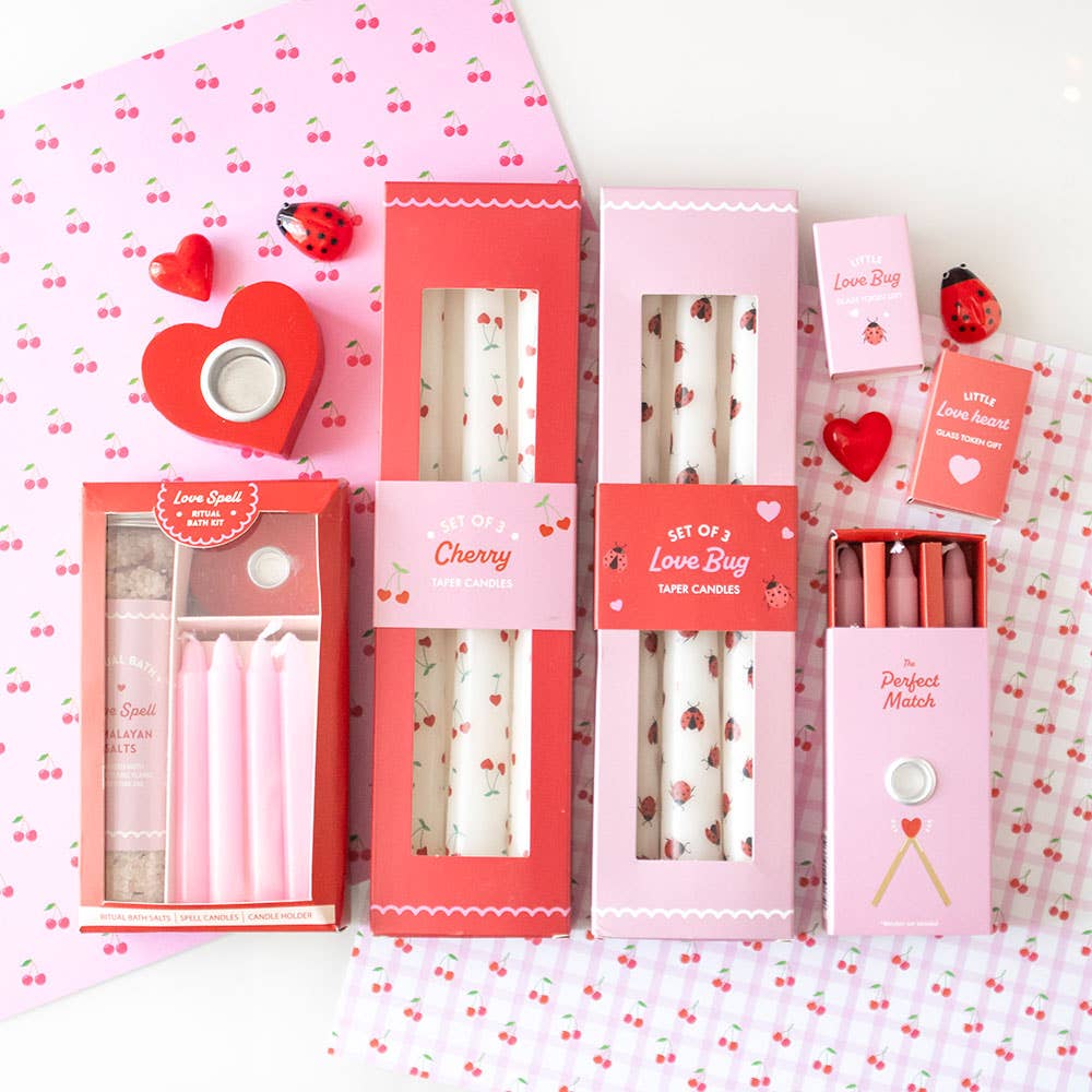 Set of 3 Love Bug Ladybug Taper Candles