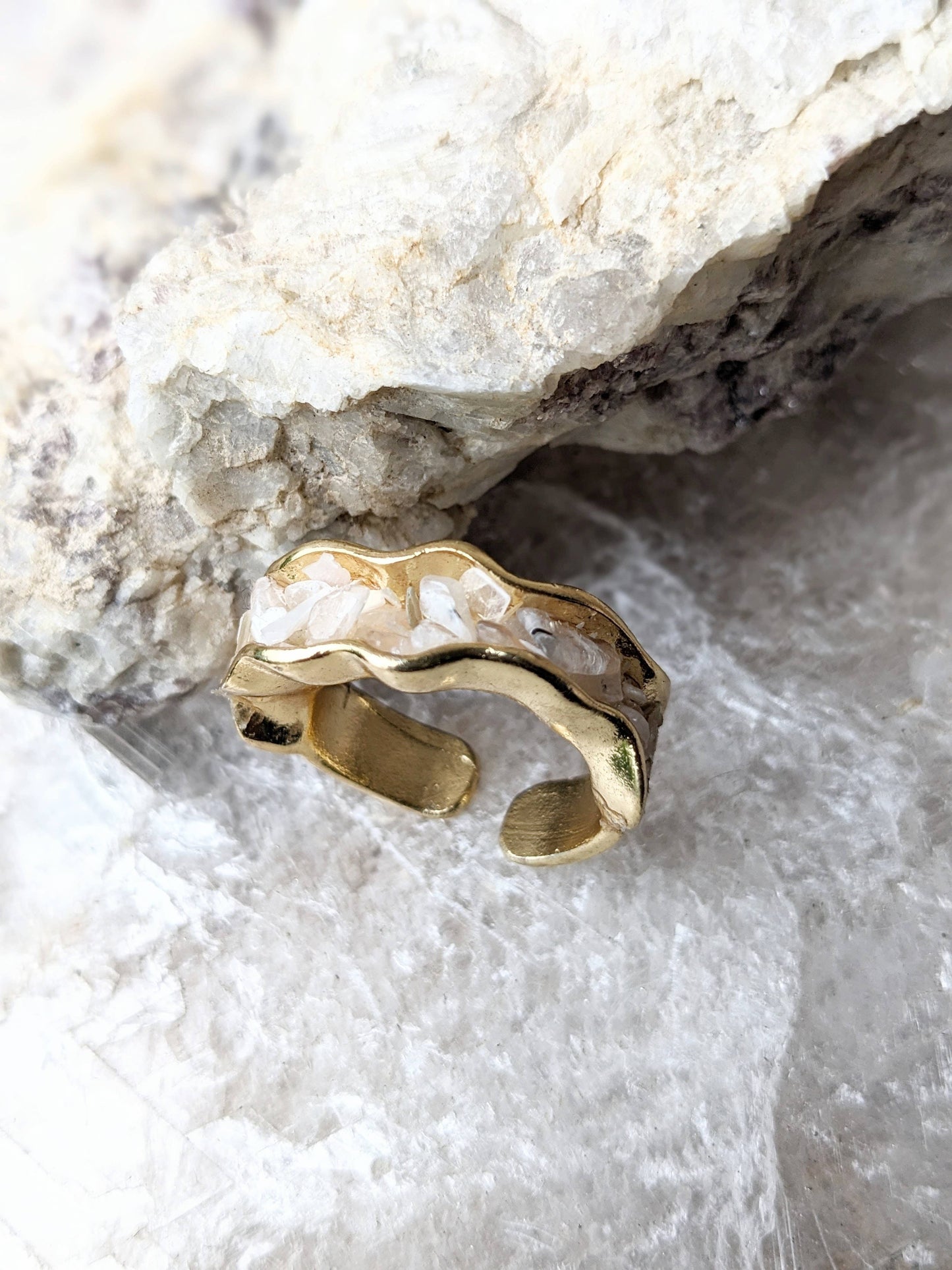 Gold Moonstone Ring: Sterling Silver Plated