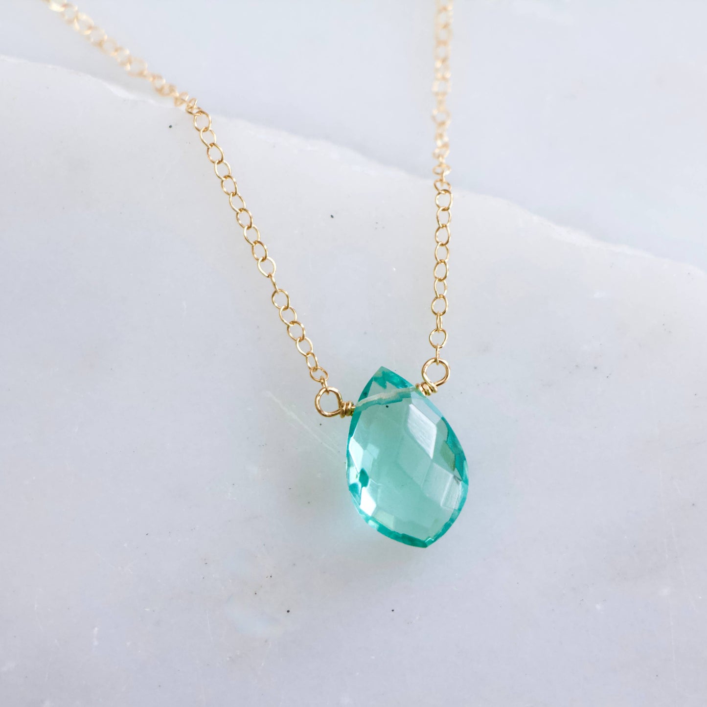 Aquamarine Quartz Necklace - Gold Filled