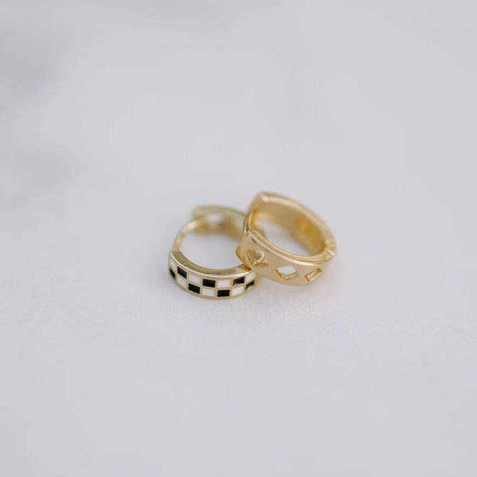 Black & White Checkered Hoops: Silver