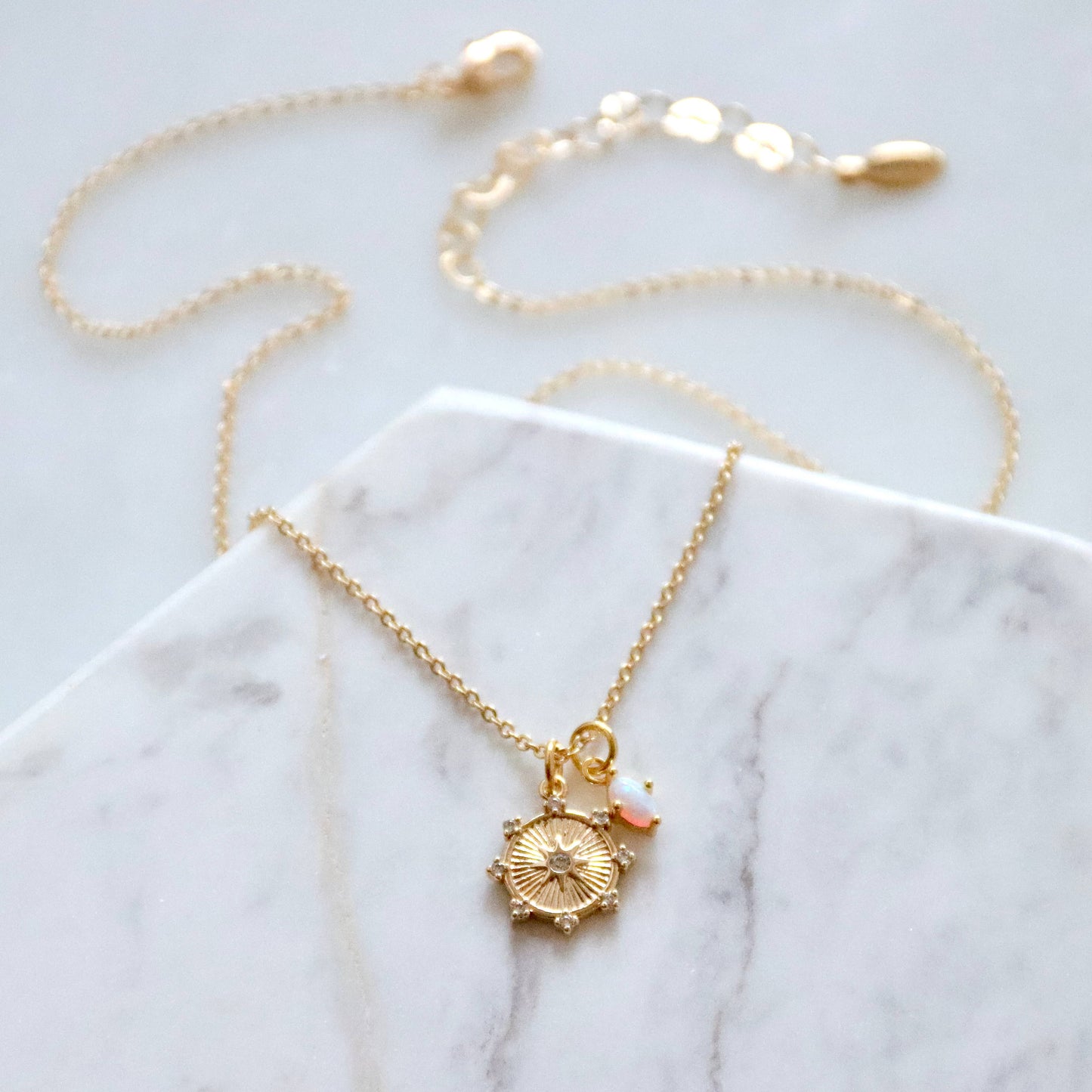 Opal CZ Star Coin Necklace