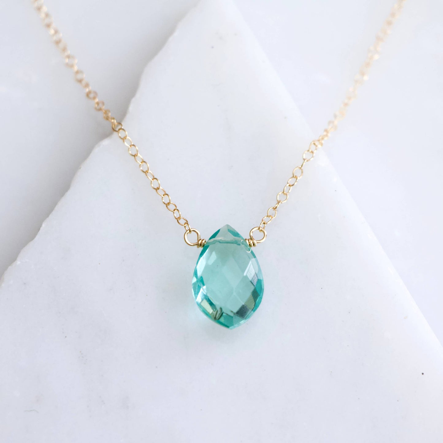 Aquamarine Quartz Necklace - Gold Filled