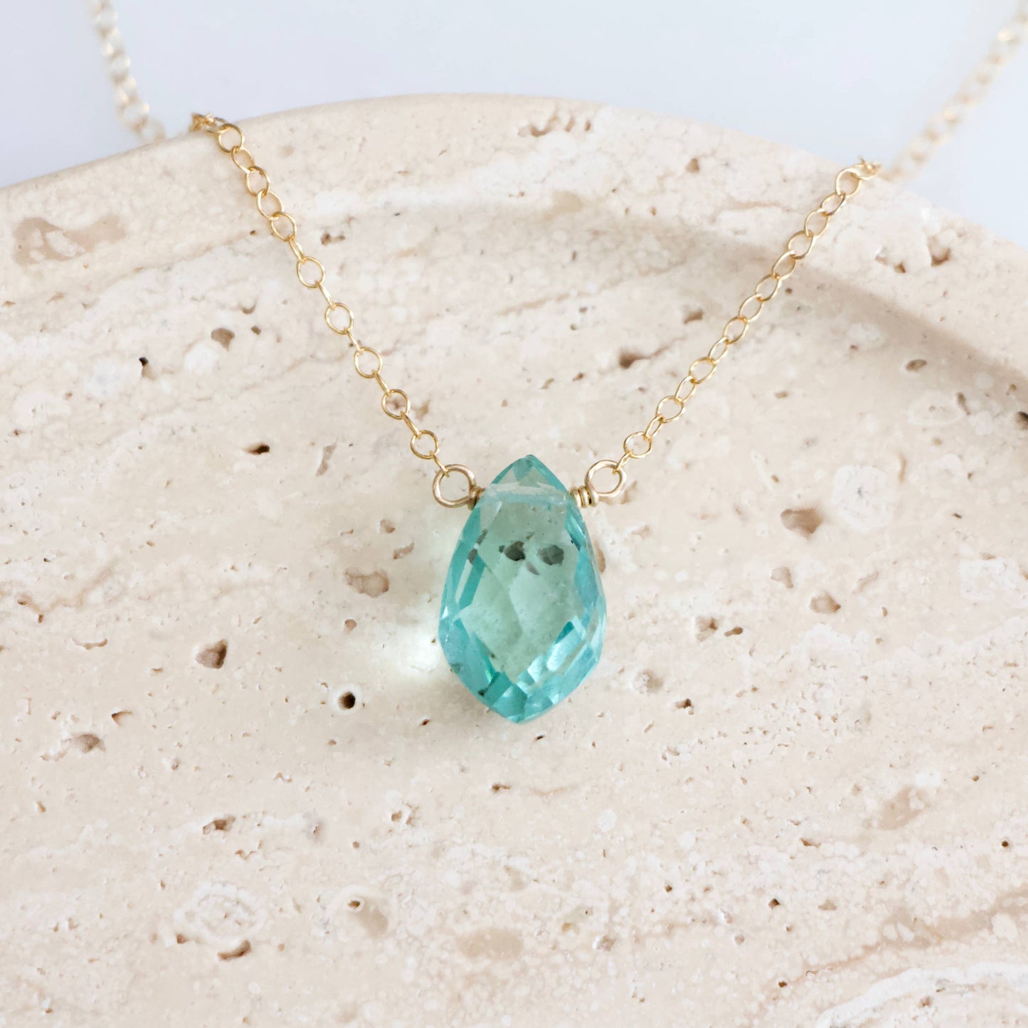 Aquamarine Quartz Necklace - Gold Filled