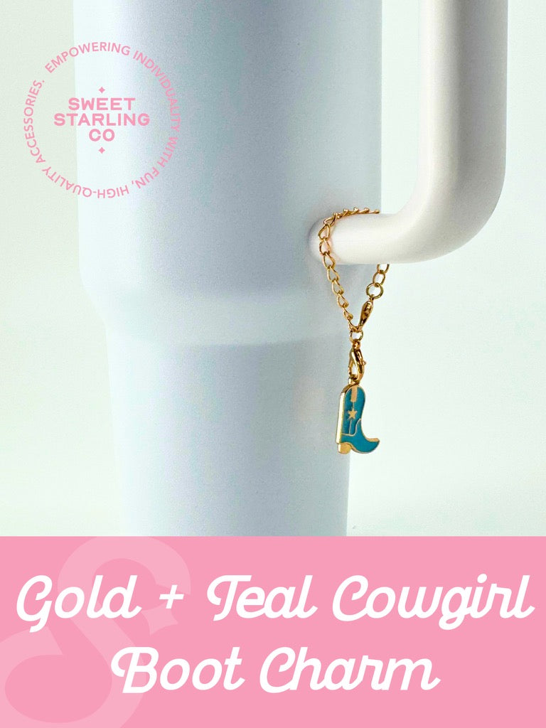 Gold + Teal Cowgirl Boot Charm