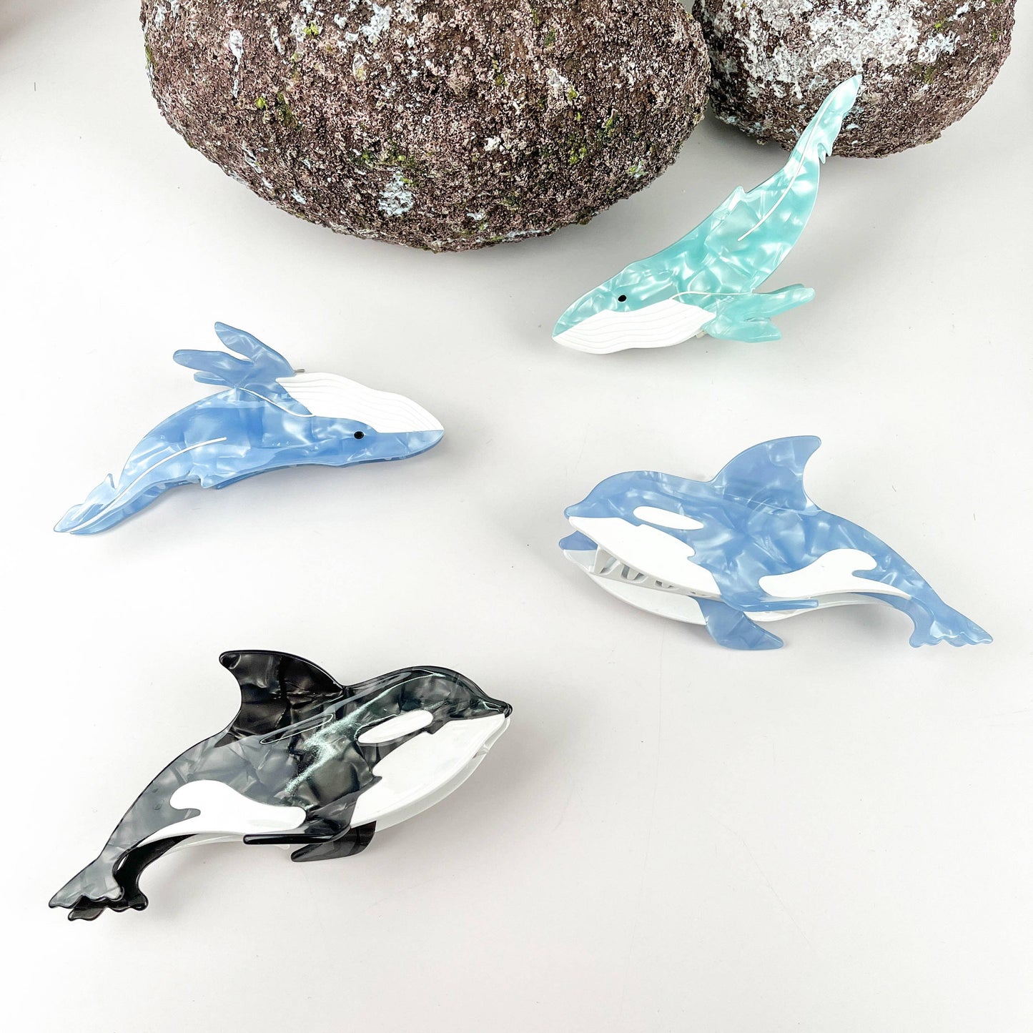 Tiger Shark and Whale Acetate Hair Claw Clip: Whales-blue