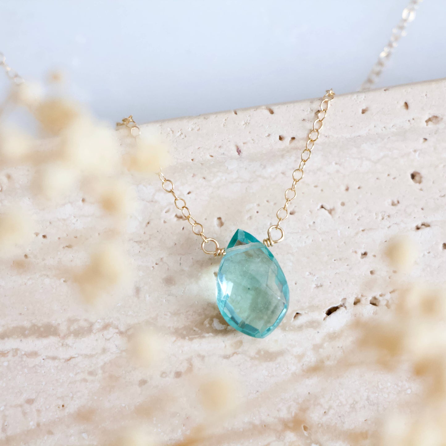 Aquamarine Quartz Necklace - Gold Filled