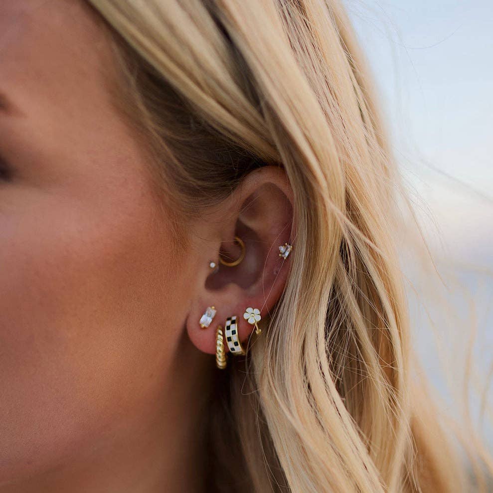 Black & White Checkered Hoops: Silver