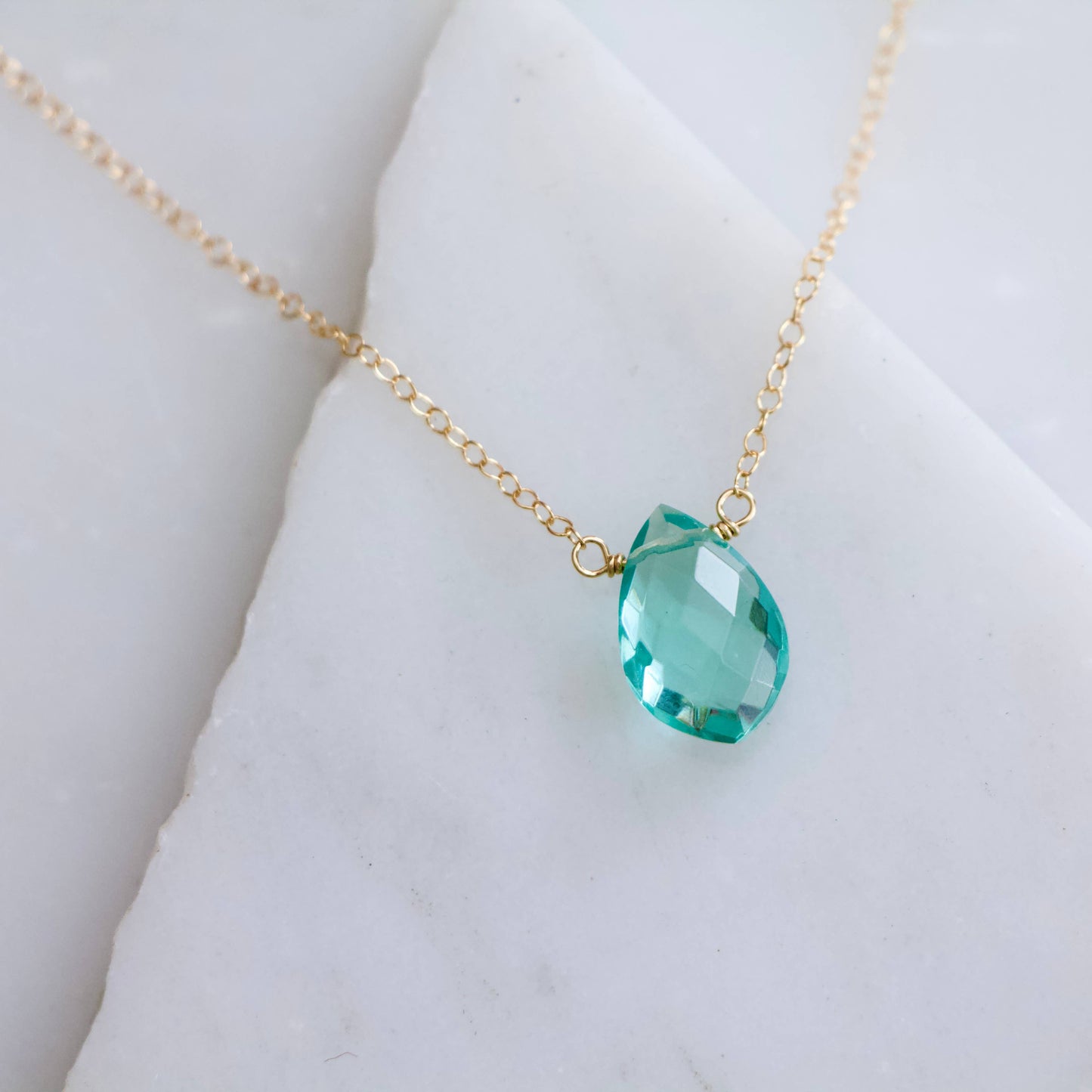 Aquamarine Quartz Necklace - Gold Filled