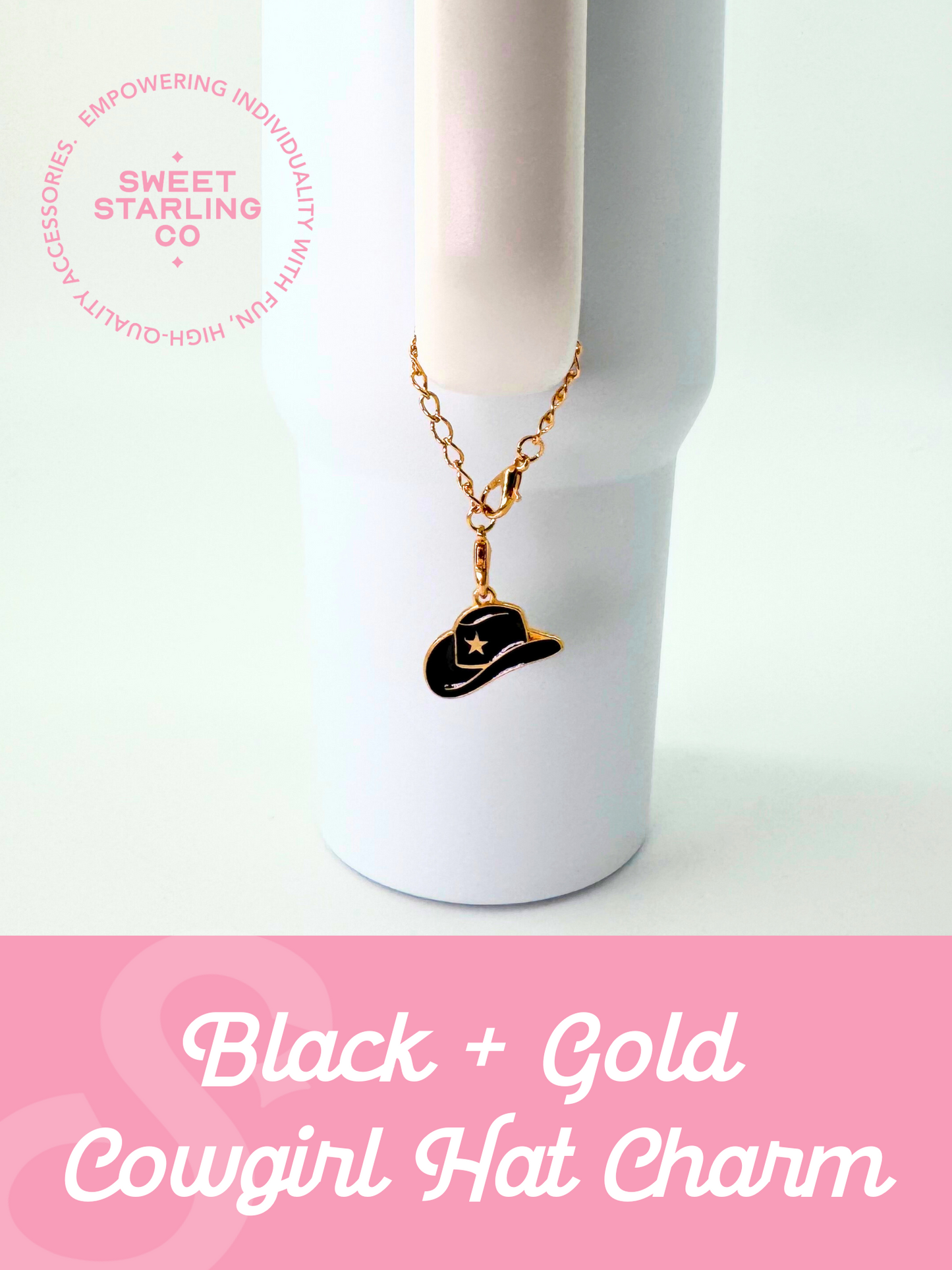 Black + Gold Cowgirl Hat Charm