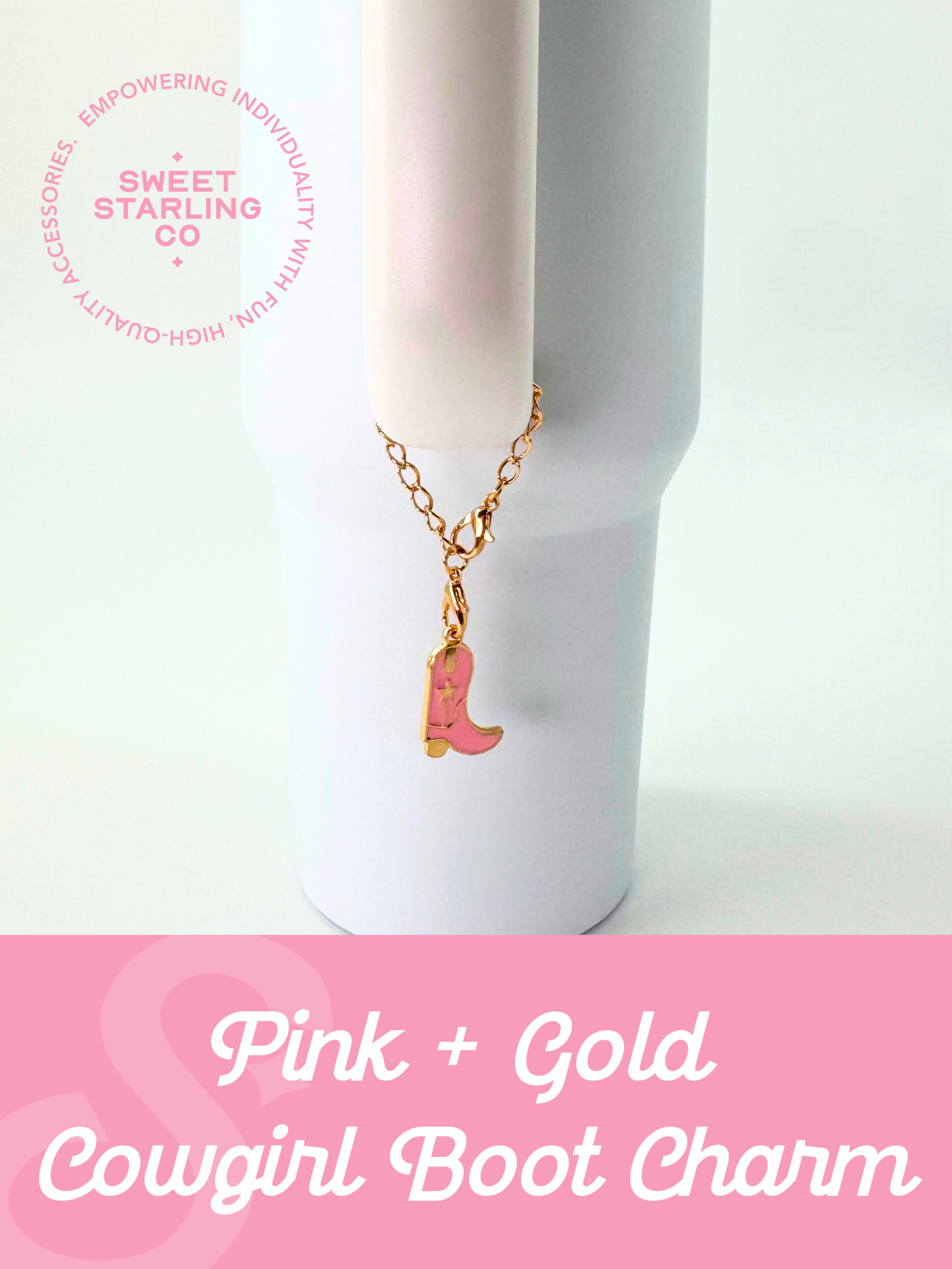Gold + Pink Cowgirl Boot Charm