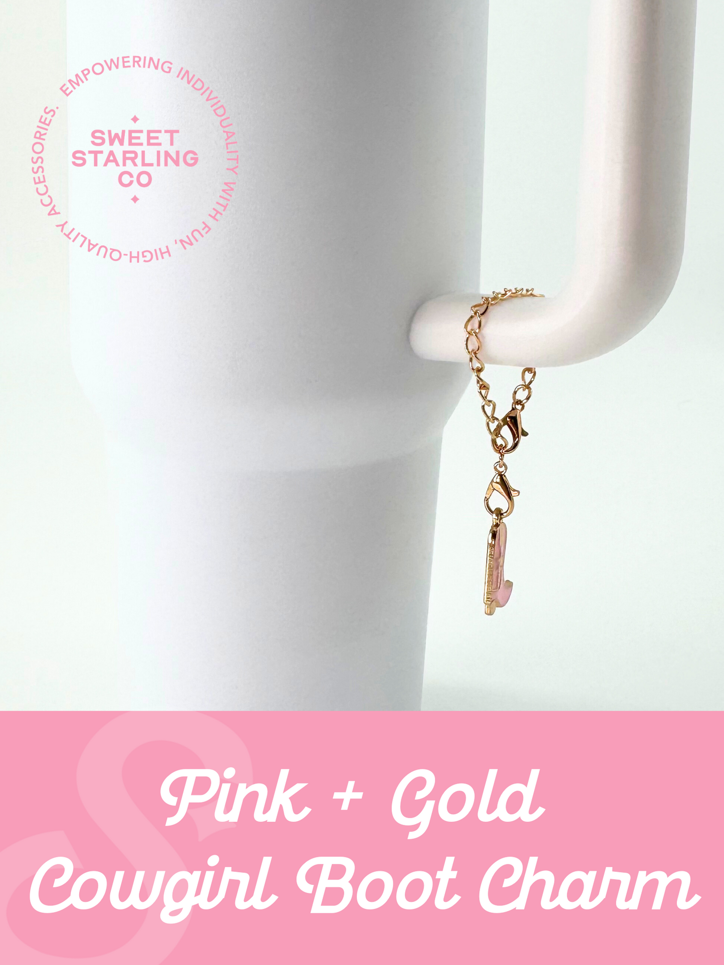 Gold + Pink Cowgirl Boot Charm