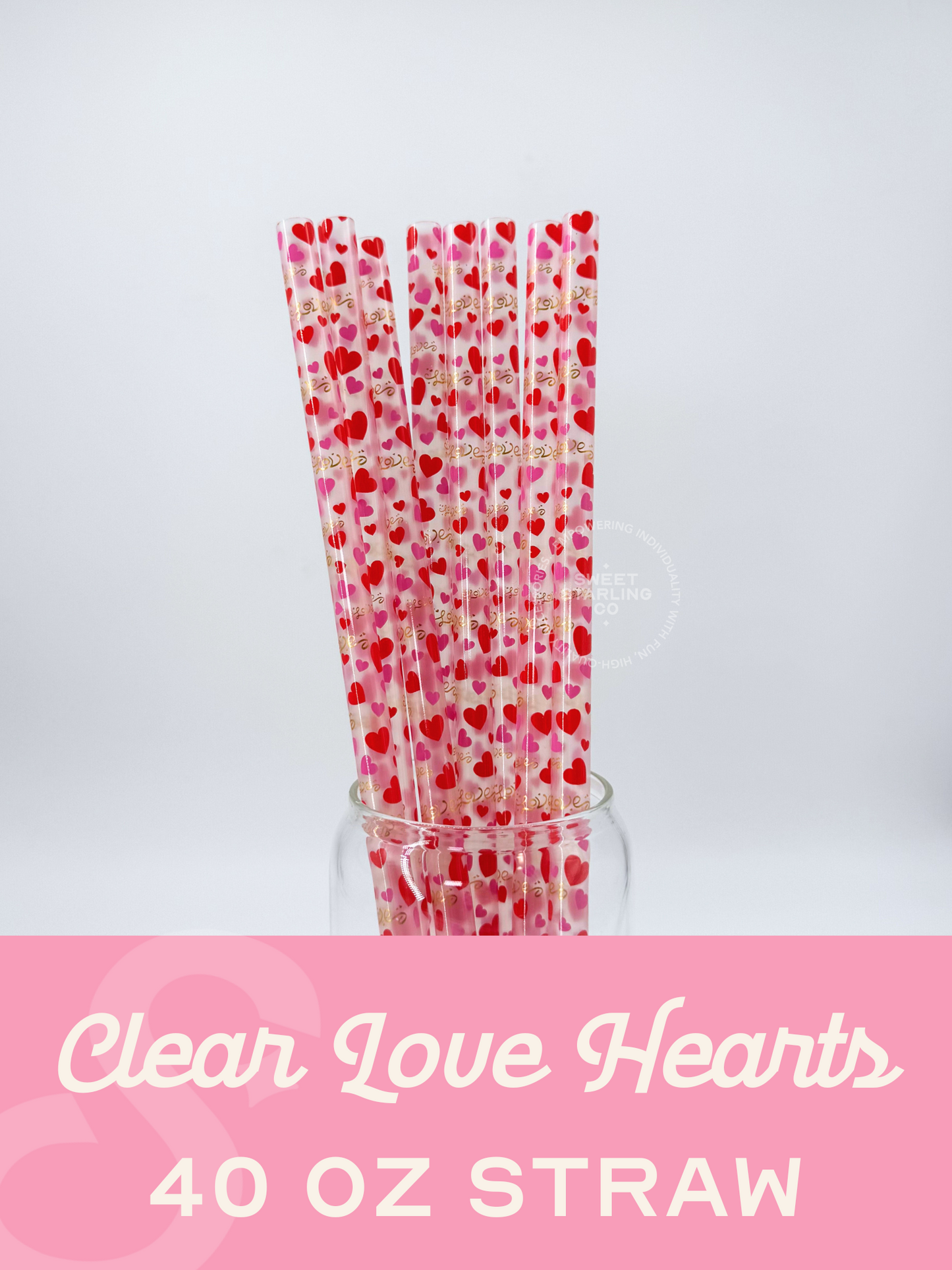 Clear Love Hearts 40 oz Reusable Straws- Wide Fit
