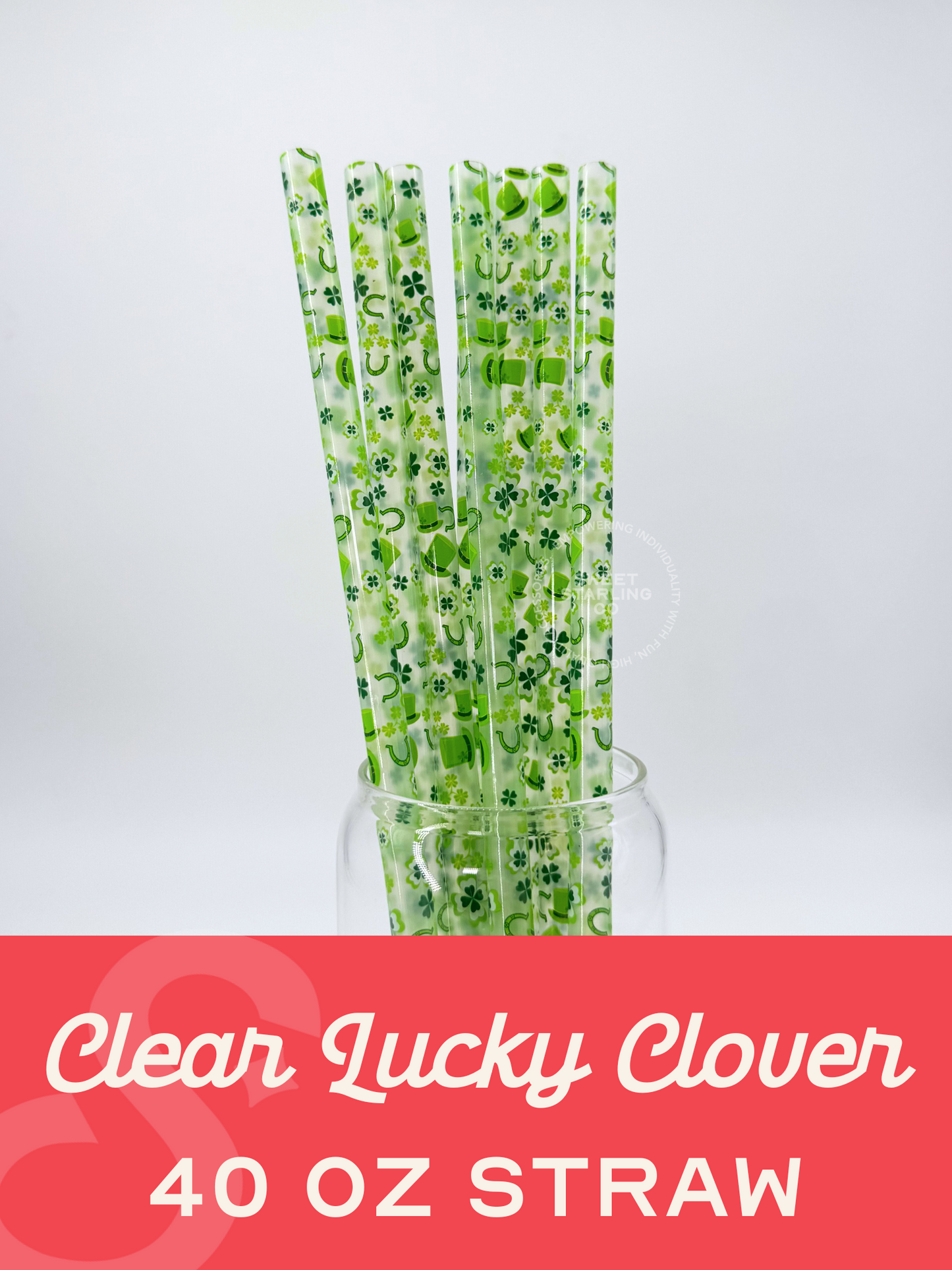 Clear Lucky Clovers 40 oz Reusable Straws- Wide Fit