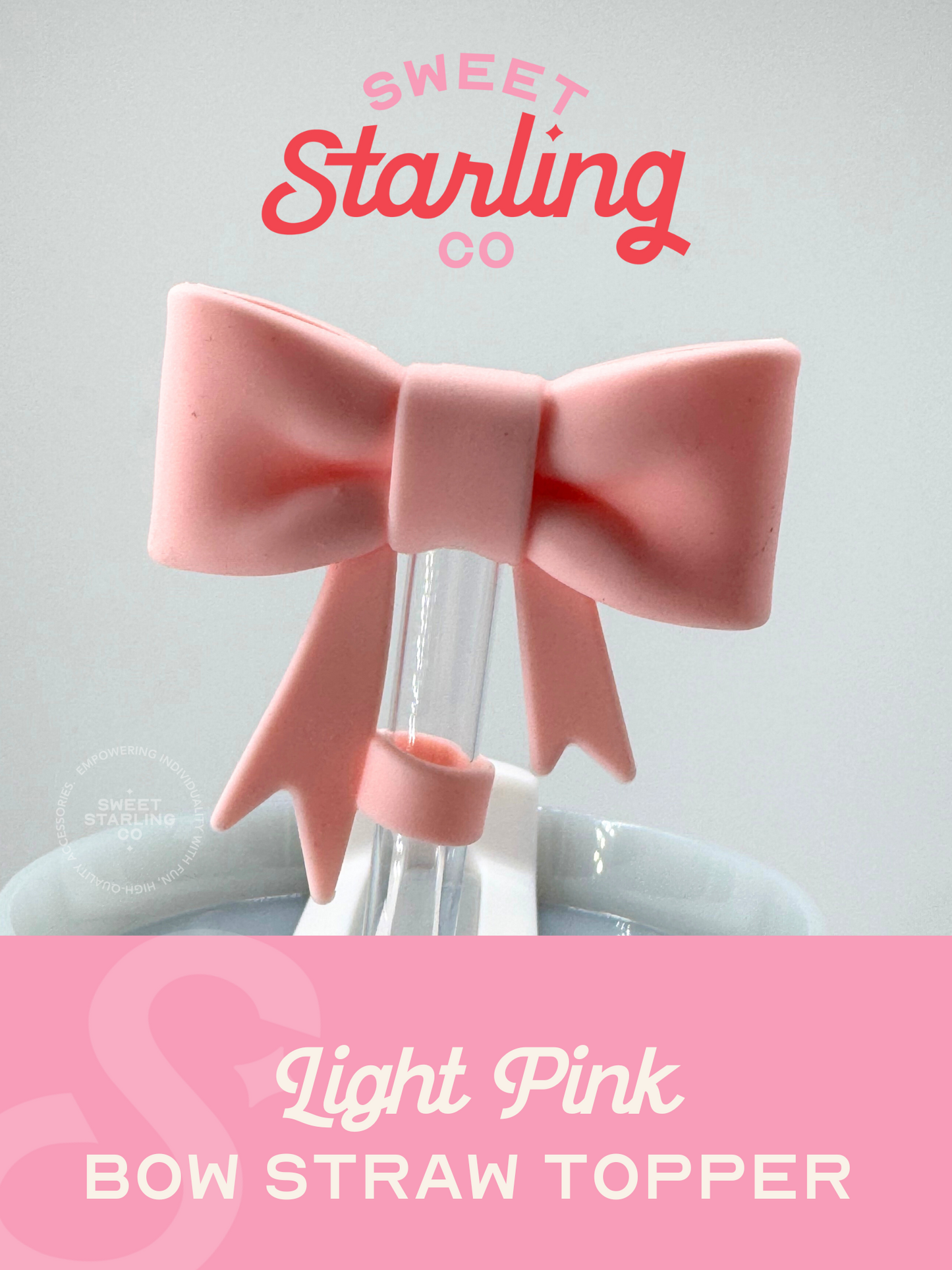 Bow Straw Topper- Light Pink