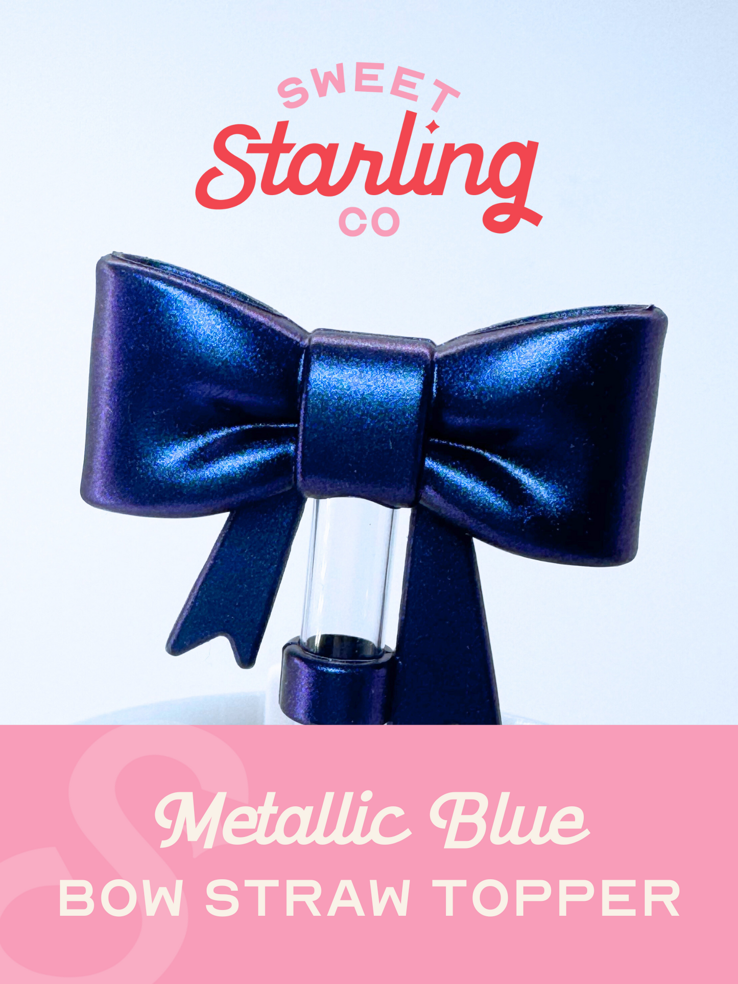 Bow Straw Topper- Metallic Blue