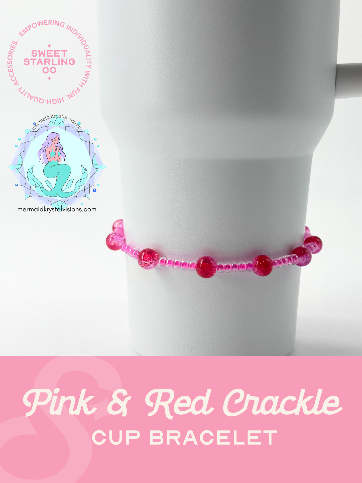 Pink and Red Crackle Cup Bracelet