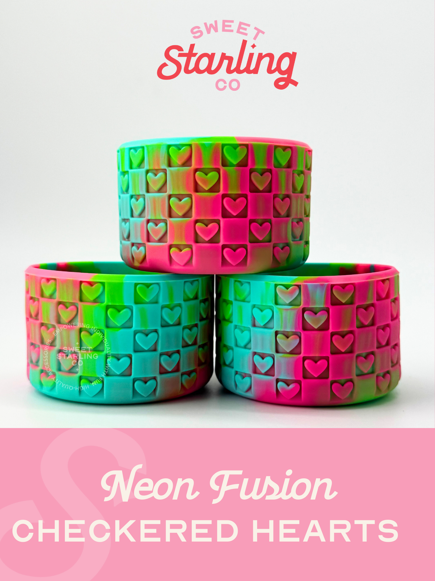 Checkered Hearts Tumbler Boots: Neon Fusion