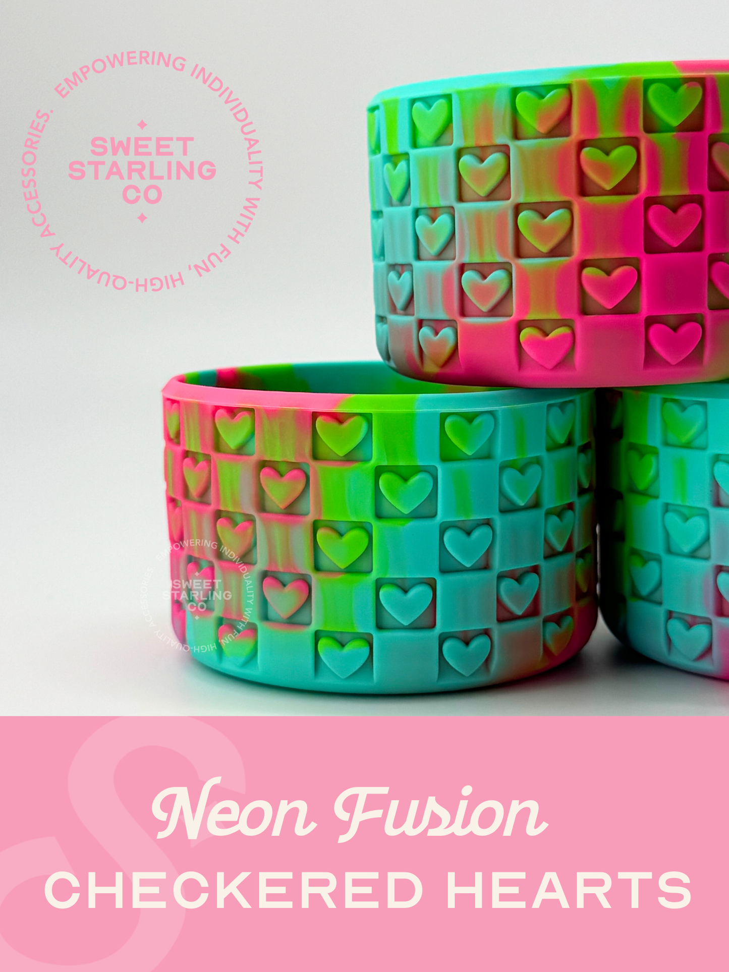 Checkered Hearts Tumbler Boots: Neon Fusion