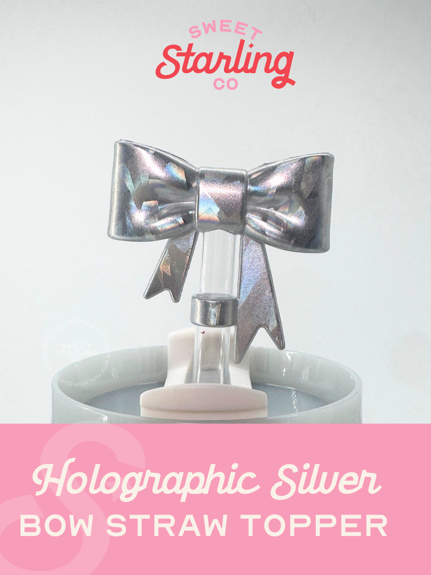 Bow Straw Topper- Holographic Silver