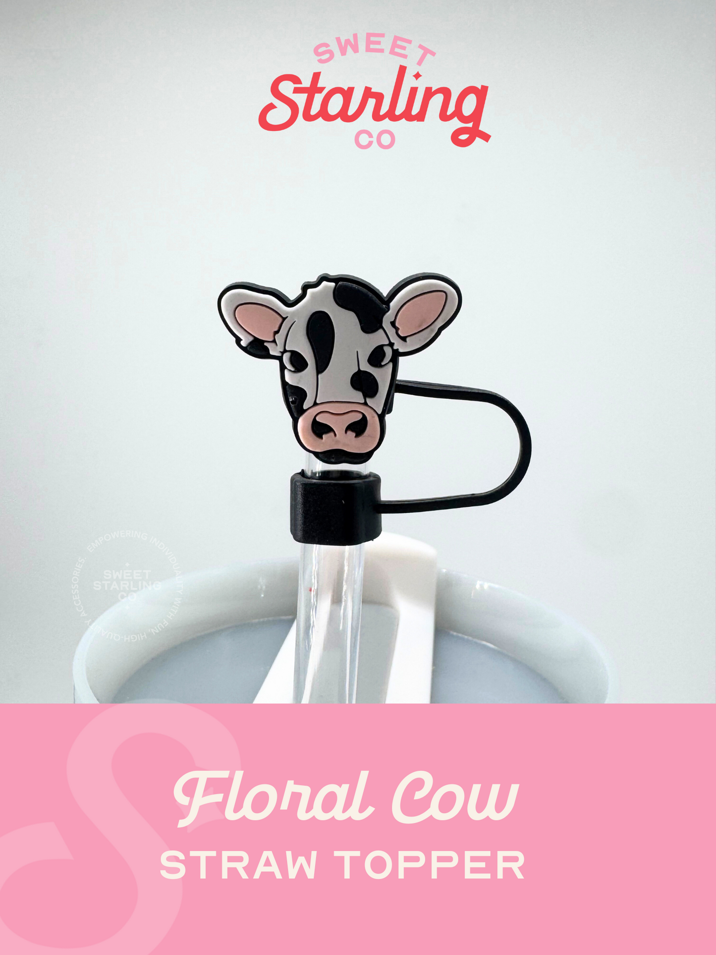 Floral Cow Straw Topper