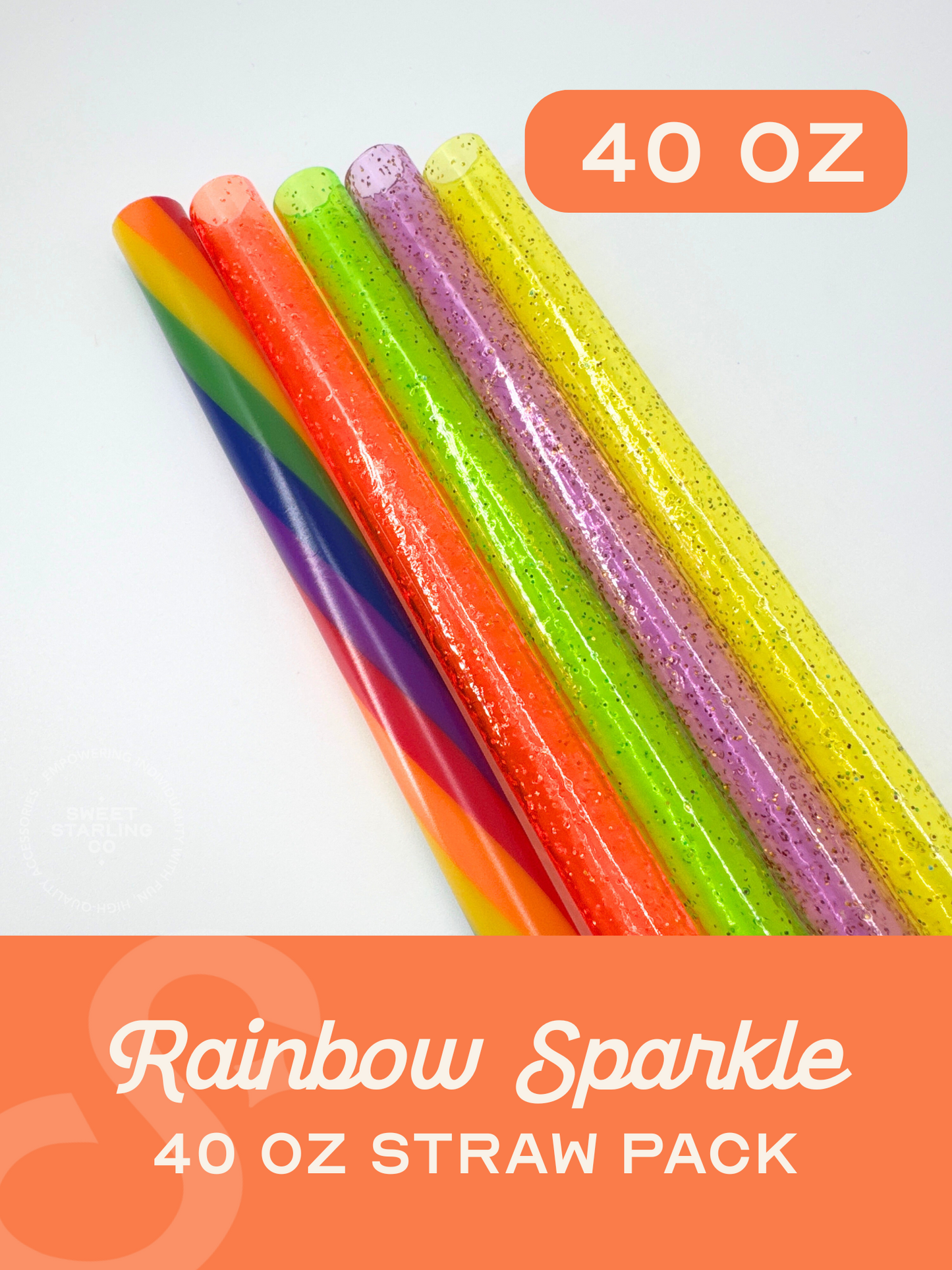 Rainbow Sparkle 40 oz Straw Pack