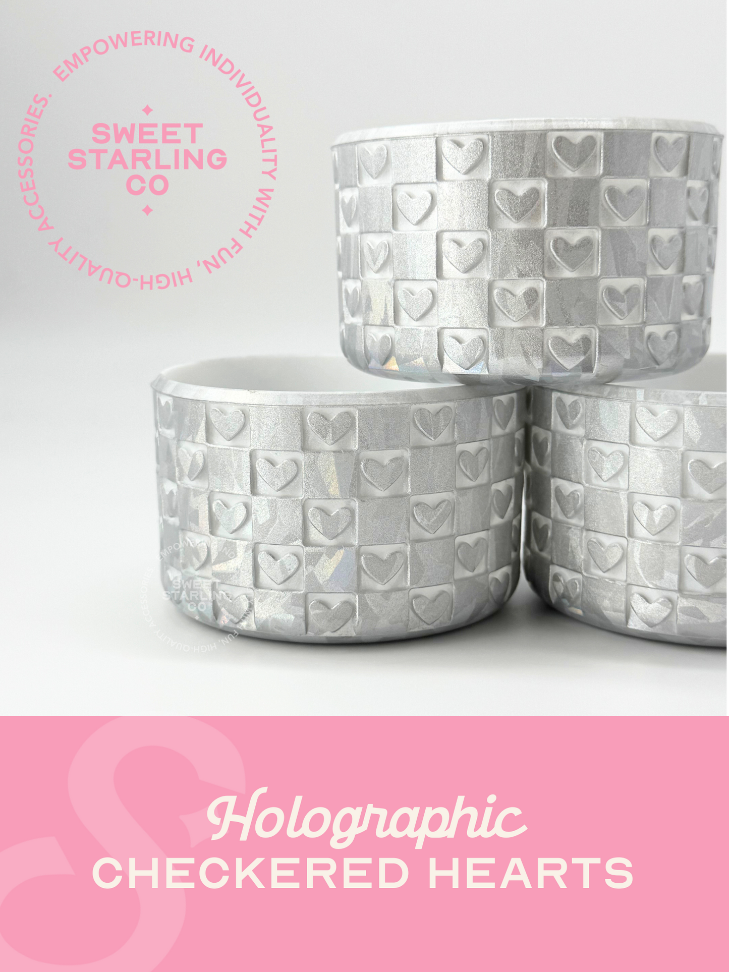 Checkered Hearts Tumbler Boots: Holographic