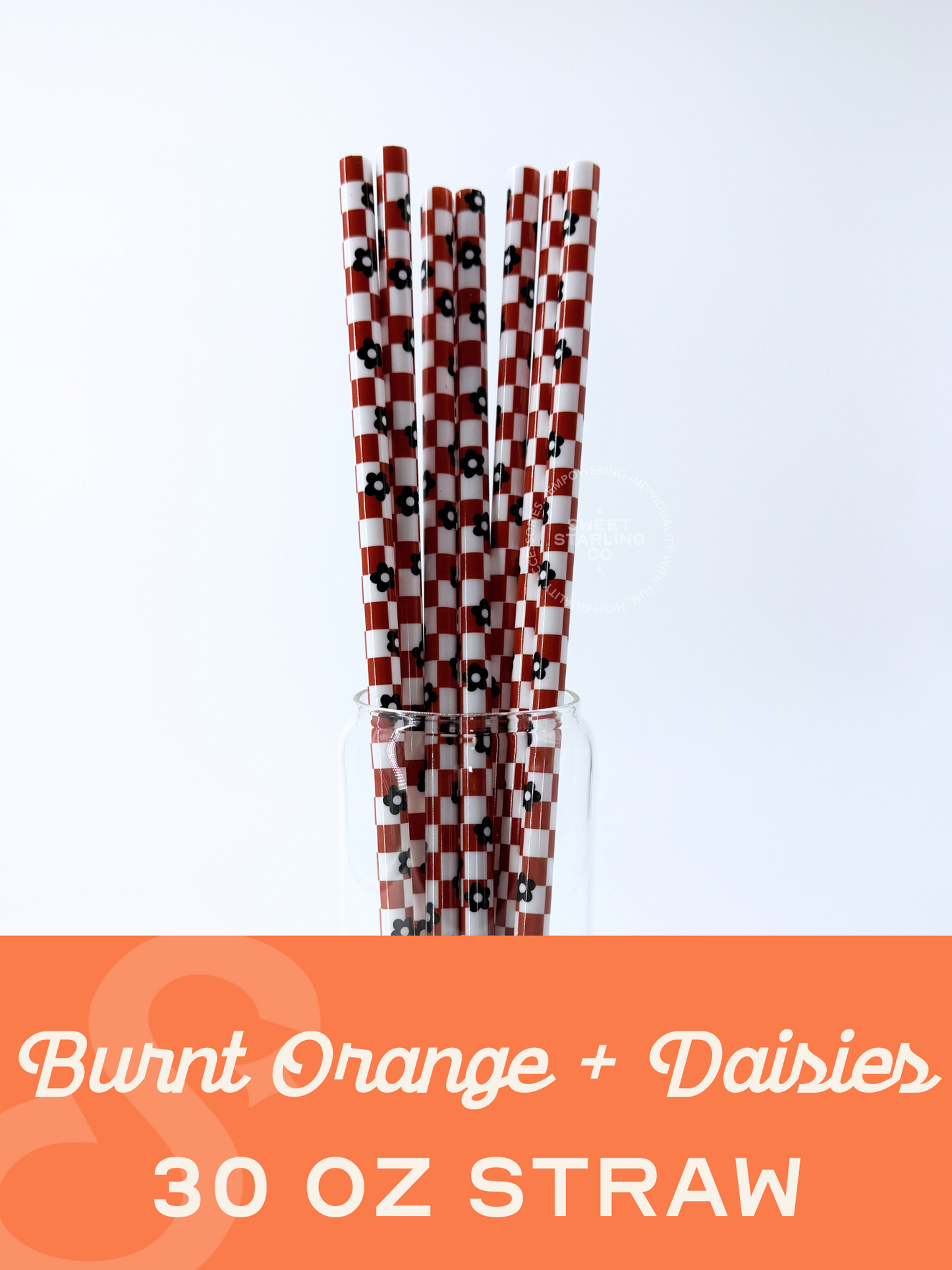 Burnt Checkered + Daisies 30 oz Reusable Straws- Wide Fit