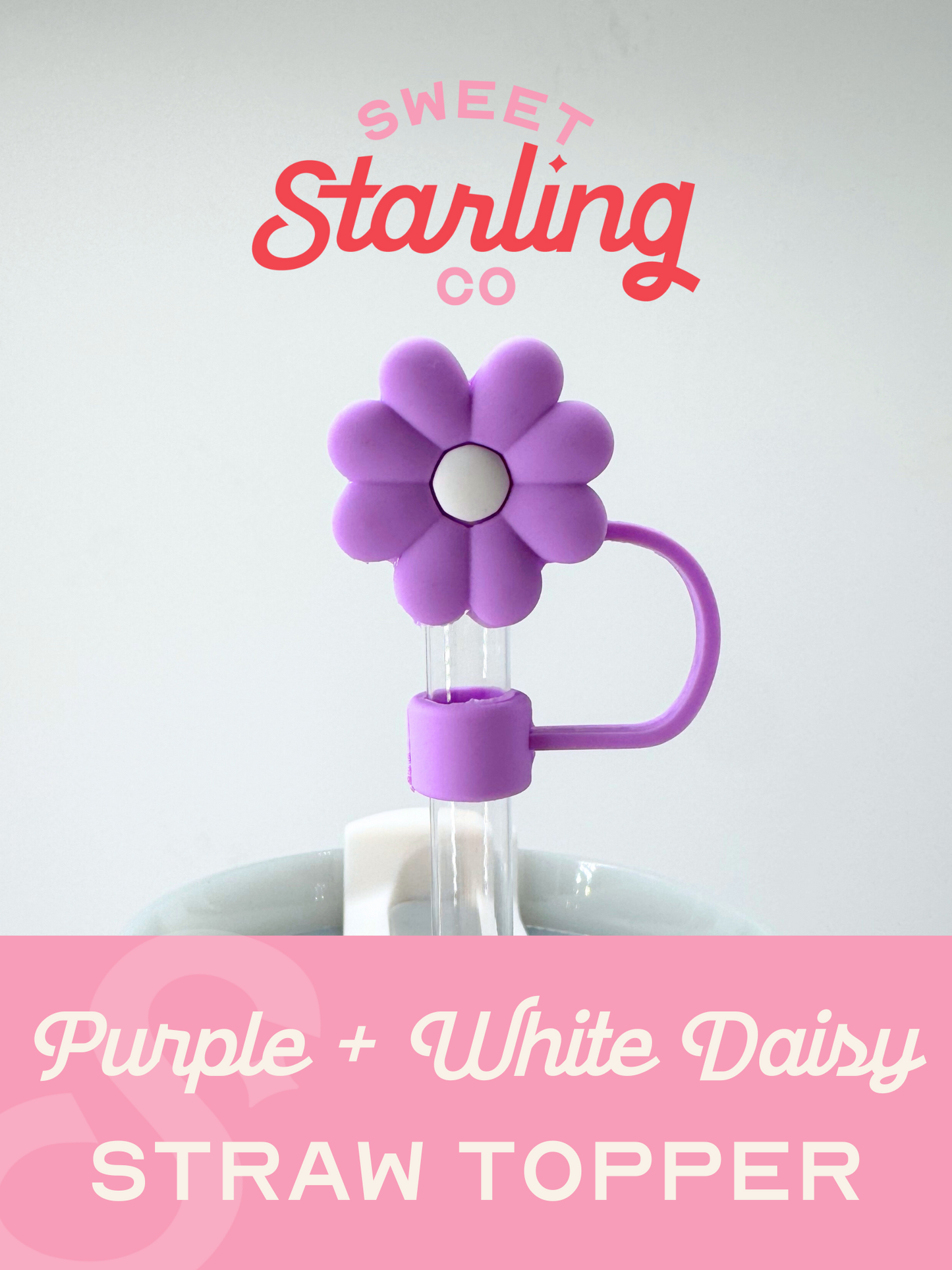 Purple + White Daisy Straw Toppers
