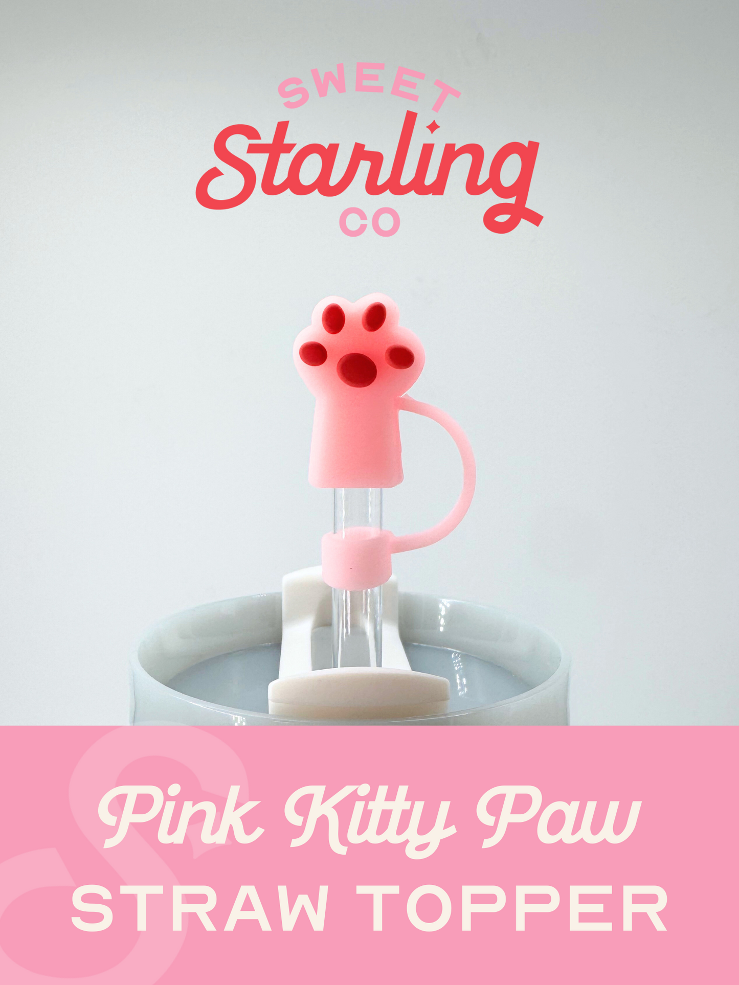 Pink Kitty Paw Straw Topper