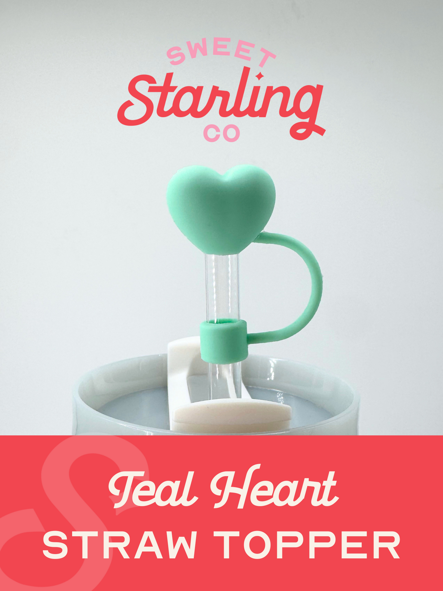 Teal Heart Straw Topper