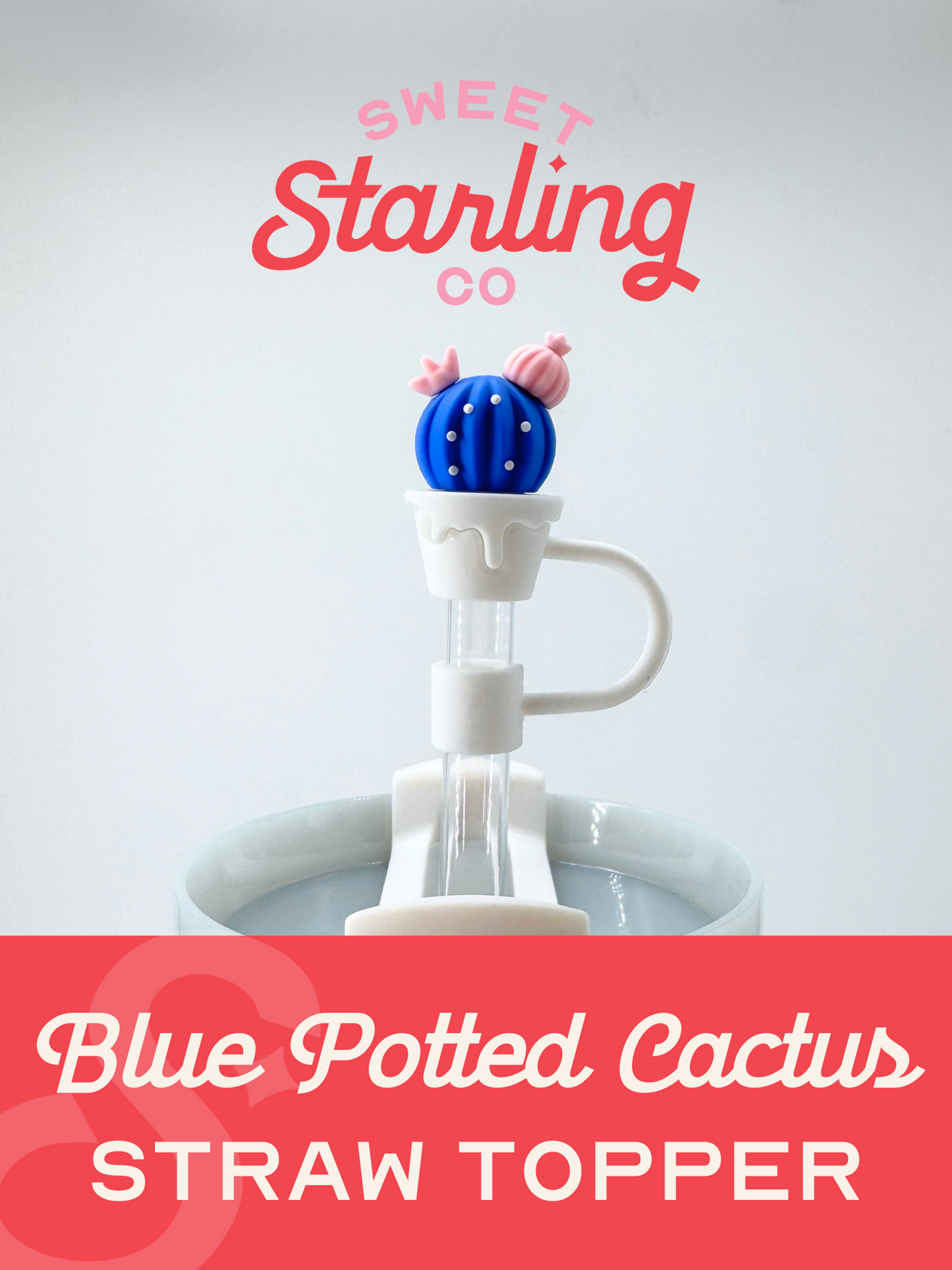 Blue Potted Cactus Straw Topper