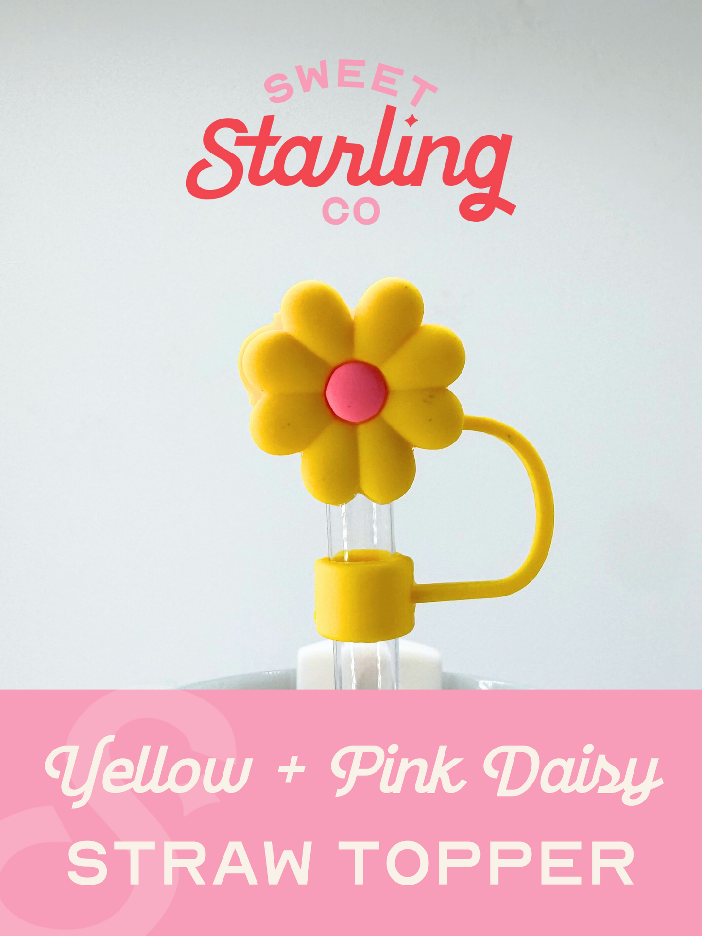 Yellow + Pink Daisy Straw Toppers