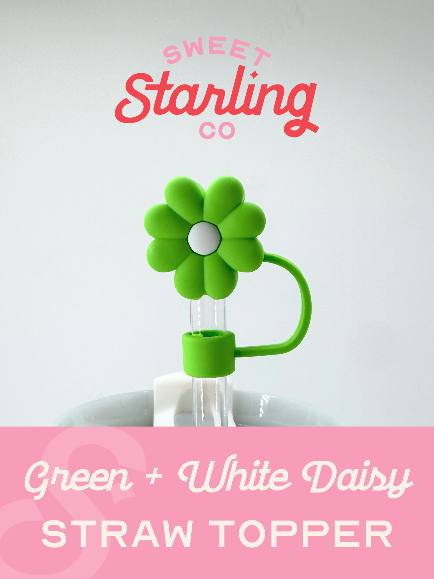 Green + White Daisy Straw Toppers