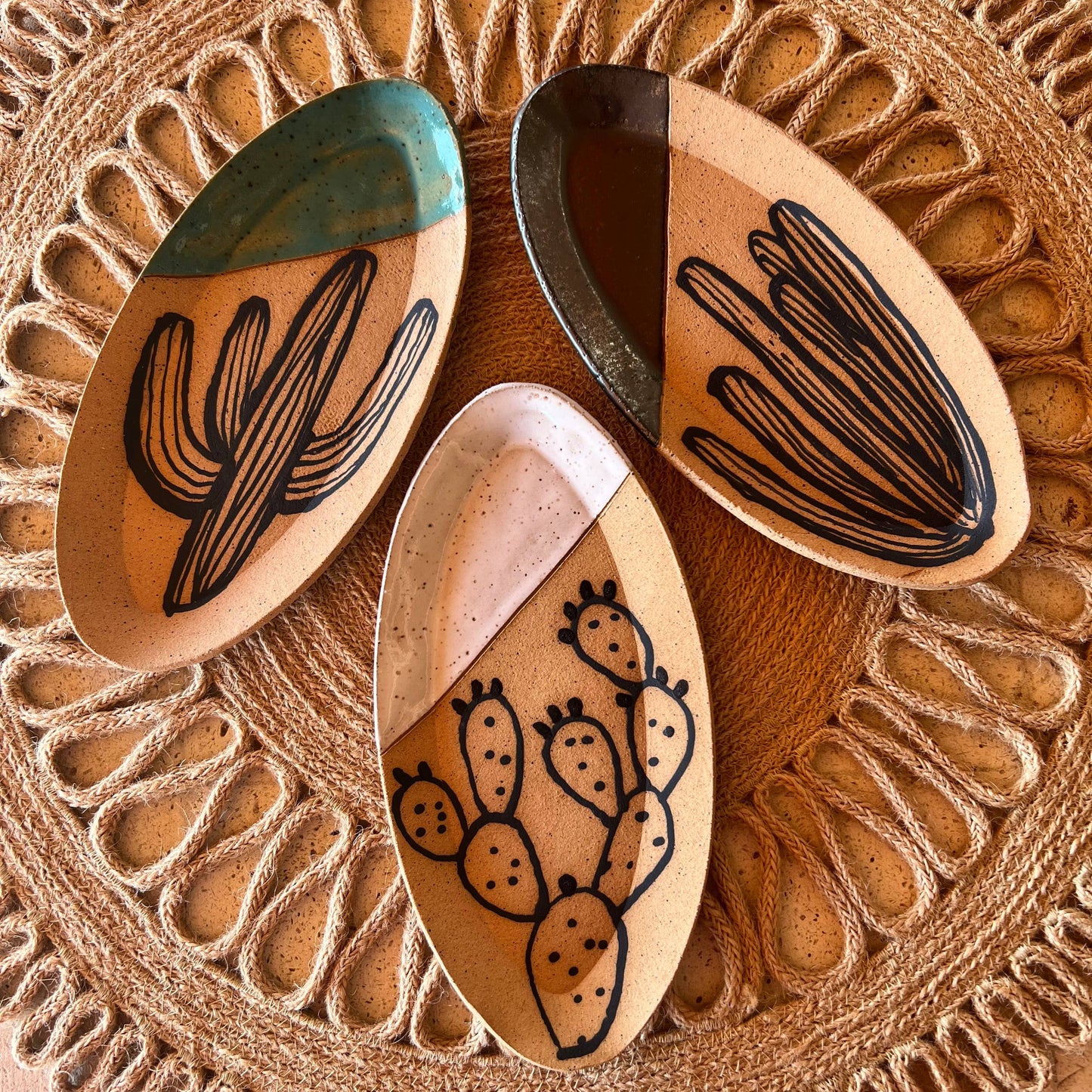Cacti Oval Trinket Dishes: Prickly Pear/White