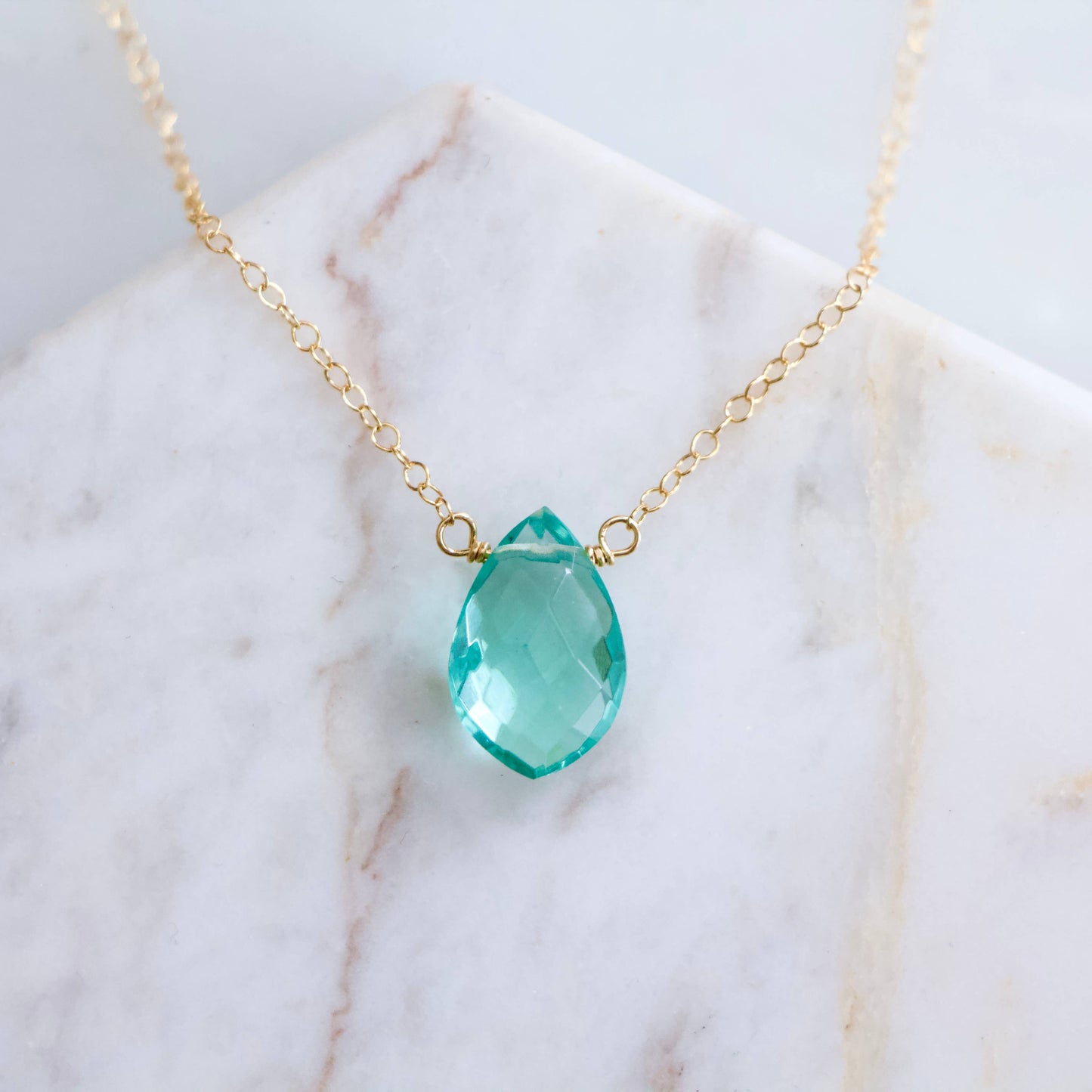 Aquamarine Quartz Necklace - Gold Filled