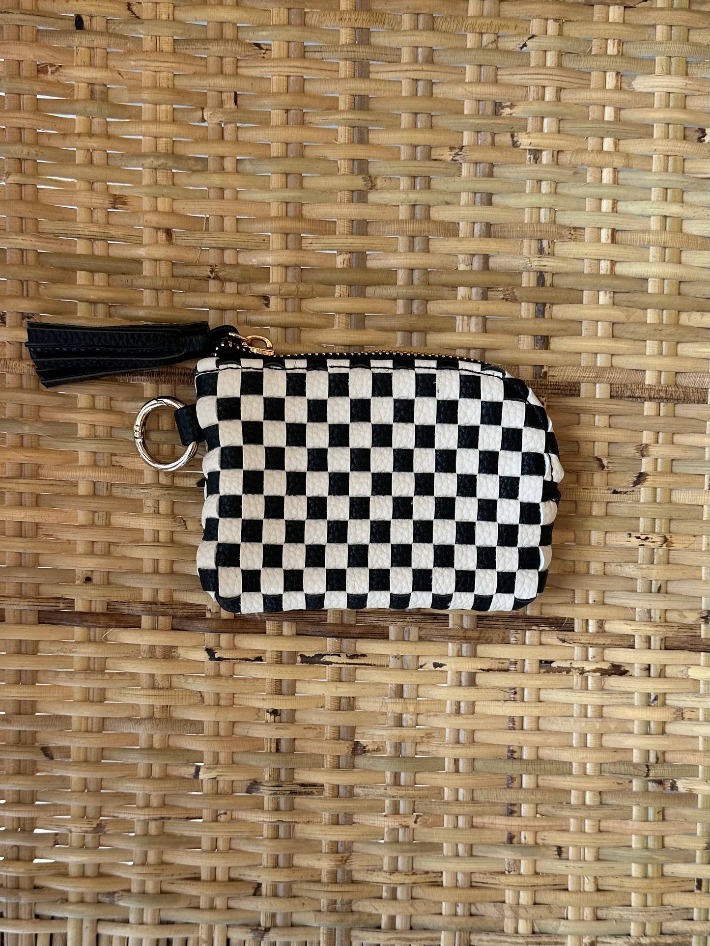 Bailey Checkered Keychain Wallet: Tan