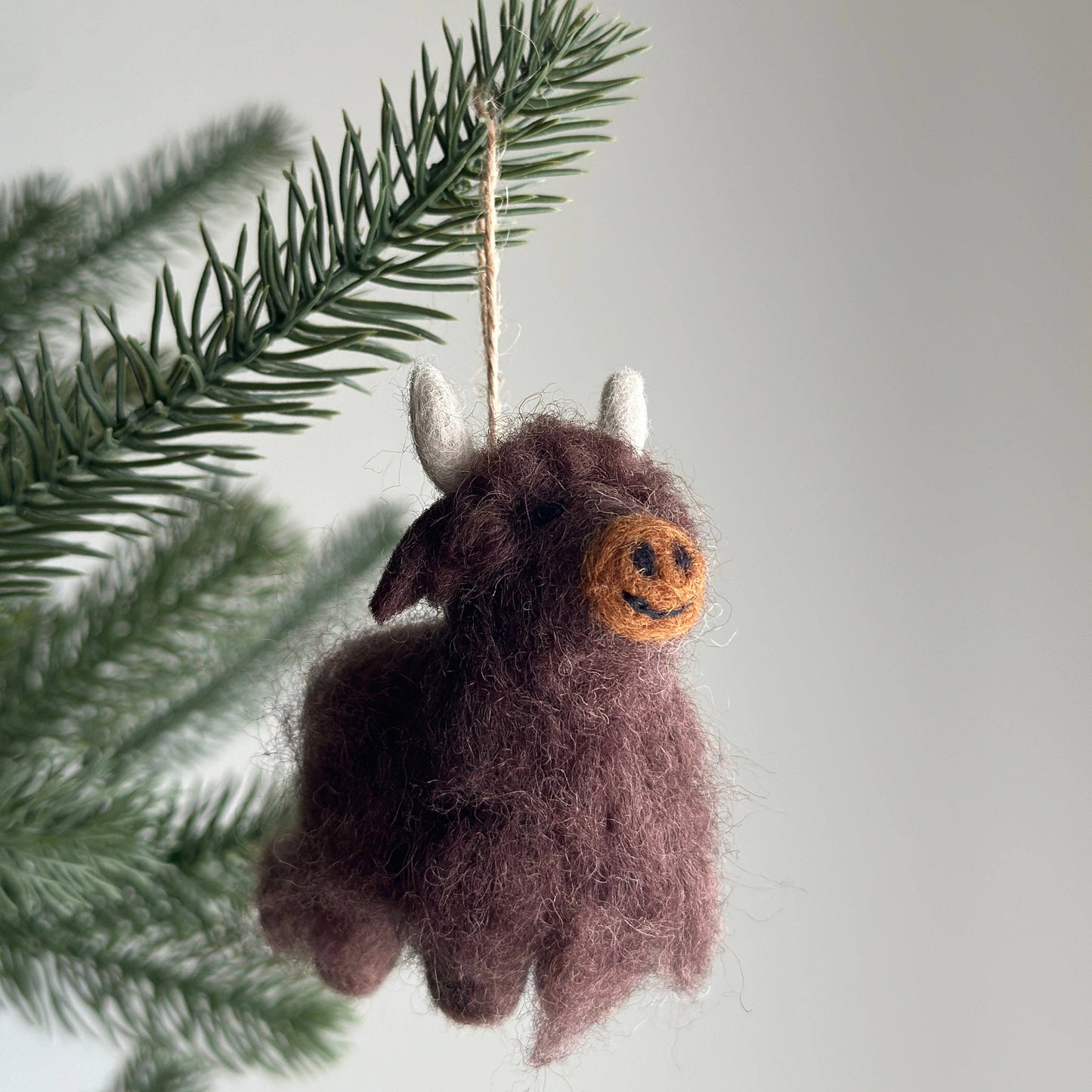 Felt Highland Cow Ornament: Beige