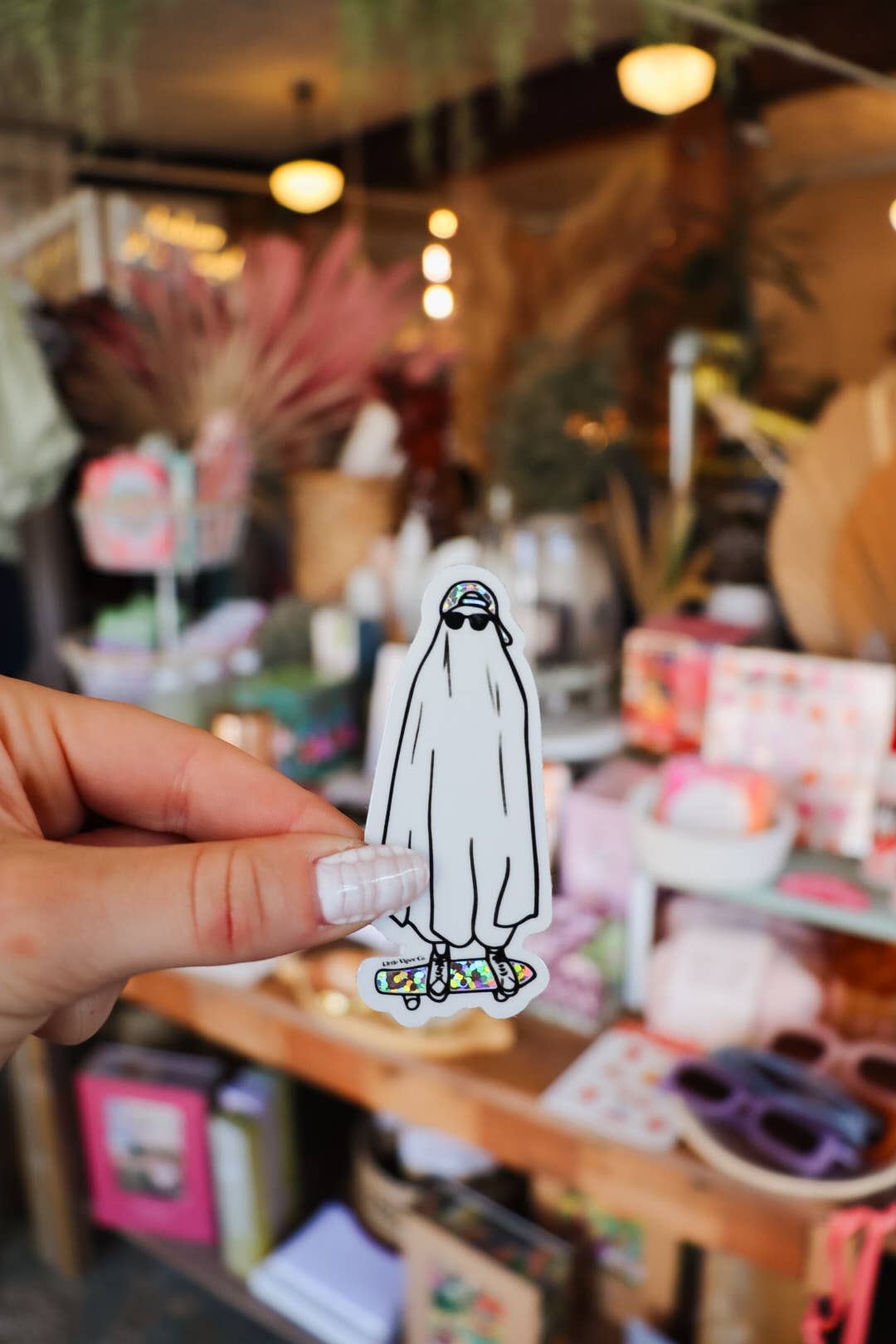 Spooky Skater Ghost Glitter Sticker - Halloween