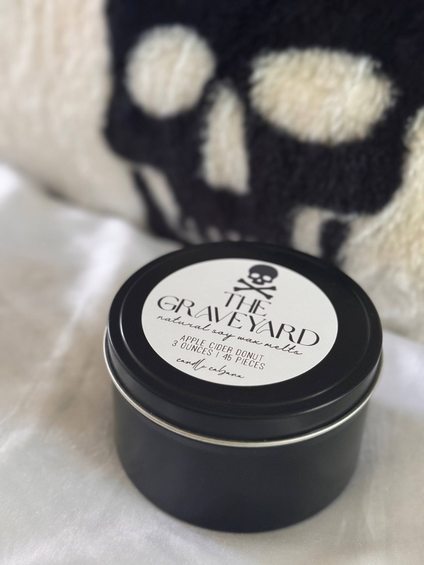 Skull Wax Melts - Natural Soy Fall Candles - 3oz Black Tin: Apple Cider Donut
