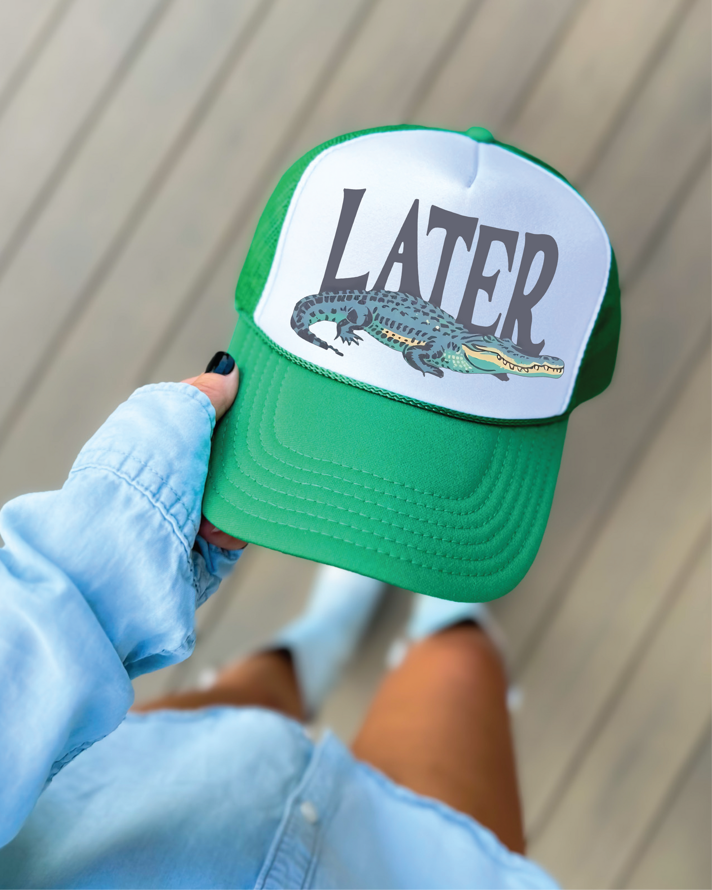 Later Gator Printed Green and White Trucker Hat