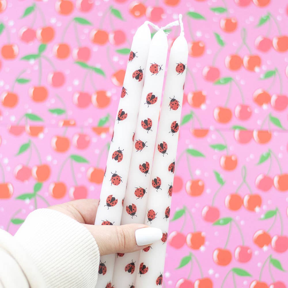 Set of 3 Love Bug Ladybug Taper Candles