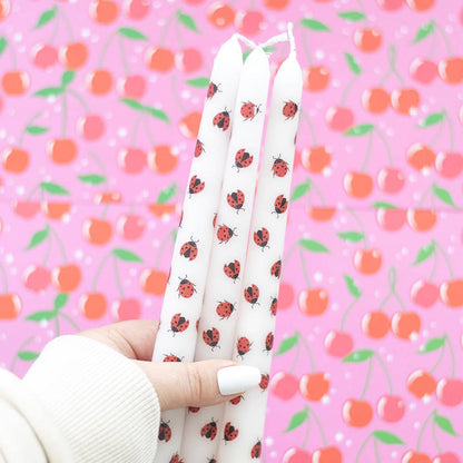 Set of 3 Love Bug Ladybug Taper Candles