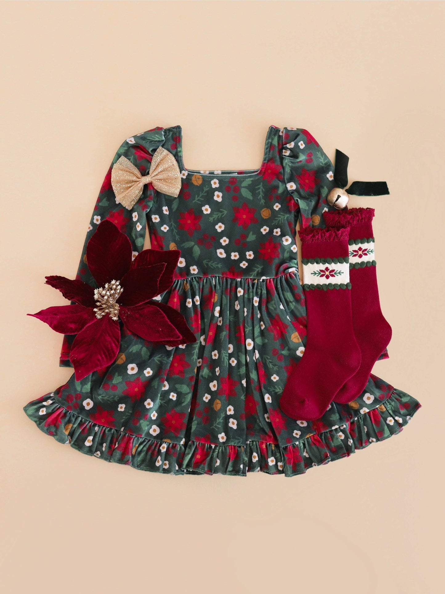 Poinsettia Lace Top Knee High Socks: 0-6 MONTHS