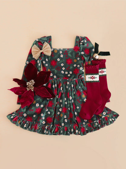 Poinsettia Lace Top Knee High Socks: 0-6 MONTHS