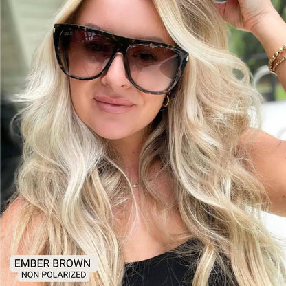 Ember - Woman's Oversized Square Sunglasses: Brown Gradient Cheetah